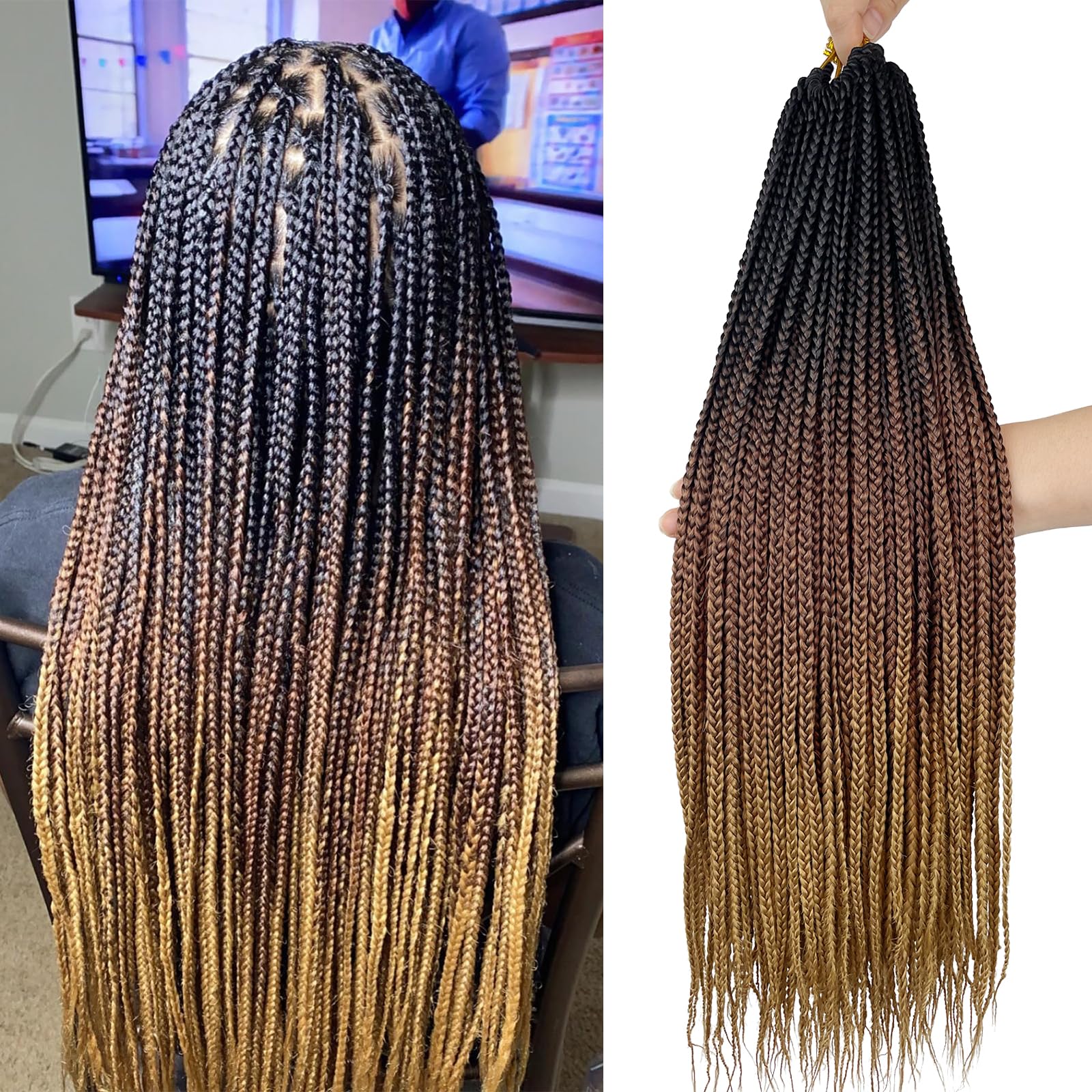 Small Crochet Box Braids 20 Inch 1B/30/27 Ombre Box Braids Crochet Hair Pre Looped Three Tone 1/4 Inch Wide Micro Crochet Braids