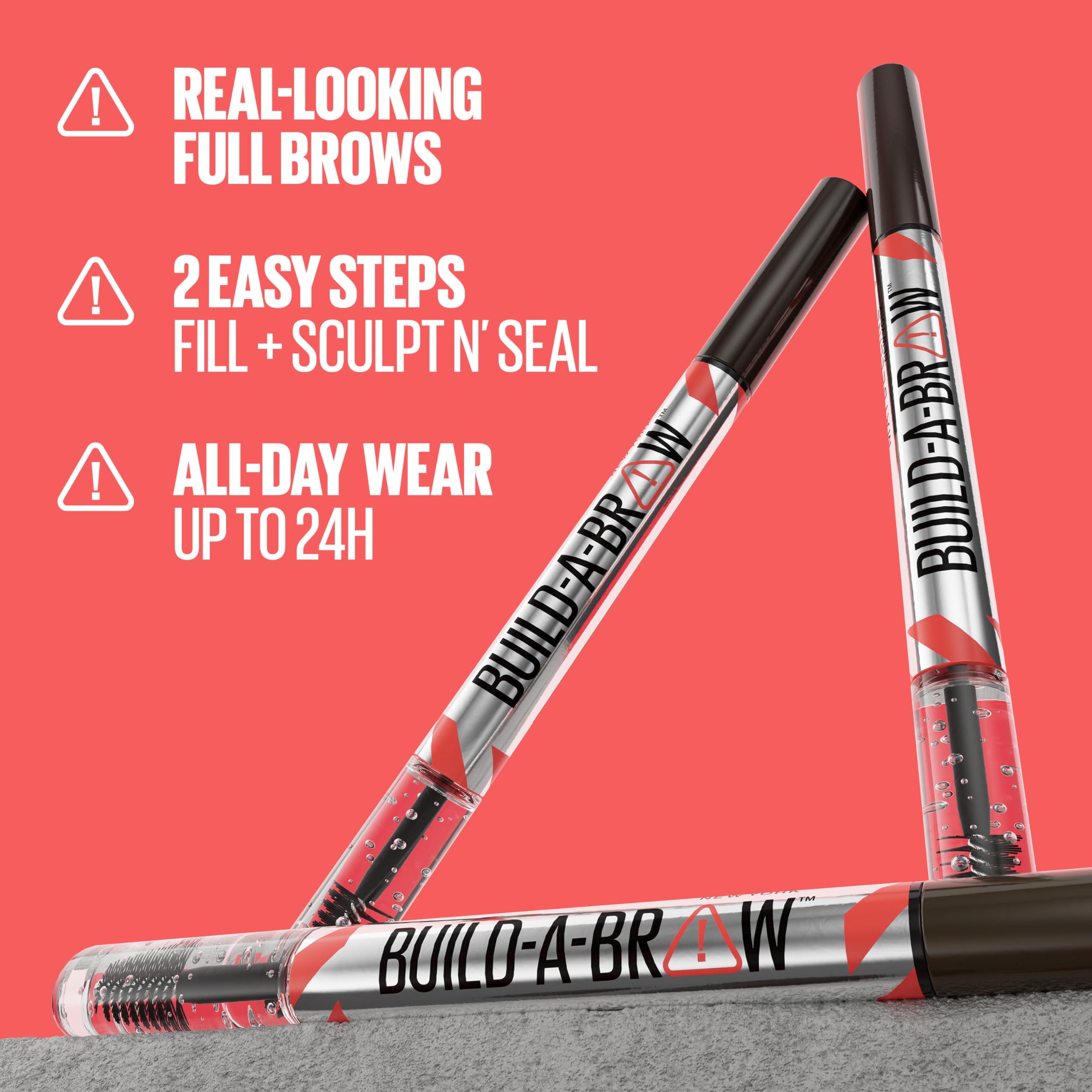 Maybelline Build-A-Brow 2-In-1 Brow Pen And Sealing Brow Gel, Eyebrow Makeup For Real-Looking, Fuller Eyebrows, Deep Brown, 1 Co
