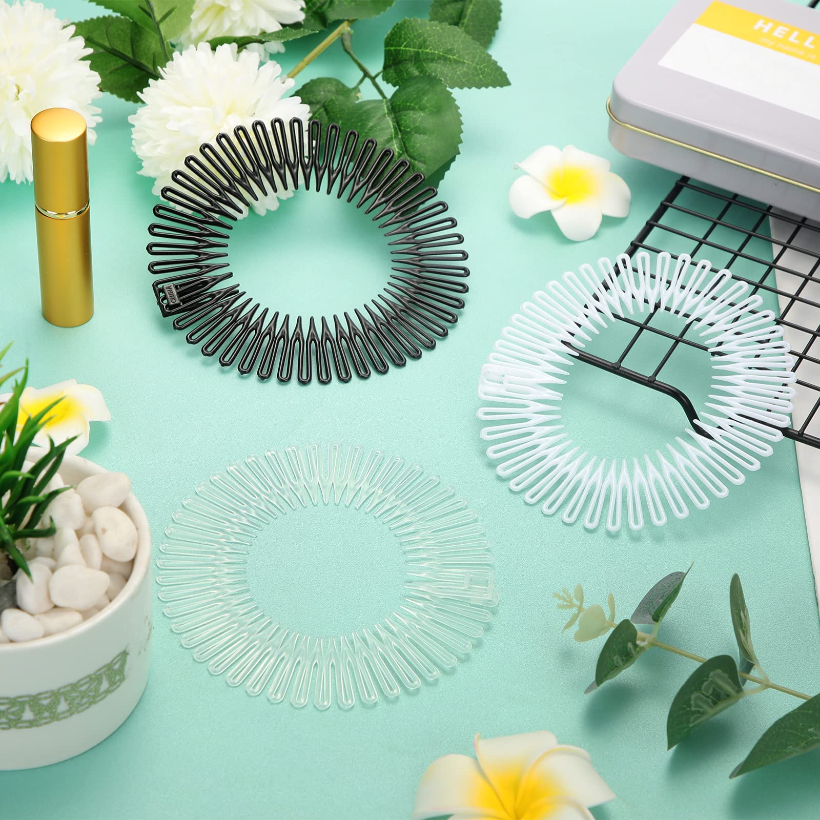 Shappy Hairband, 9 Pieces Full Circular Stretch Comb Flexible Plastic Circle Comb Stretch Hairband Headband Holder For Women Gir