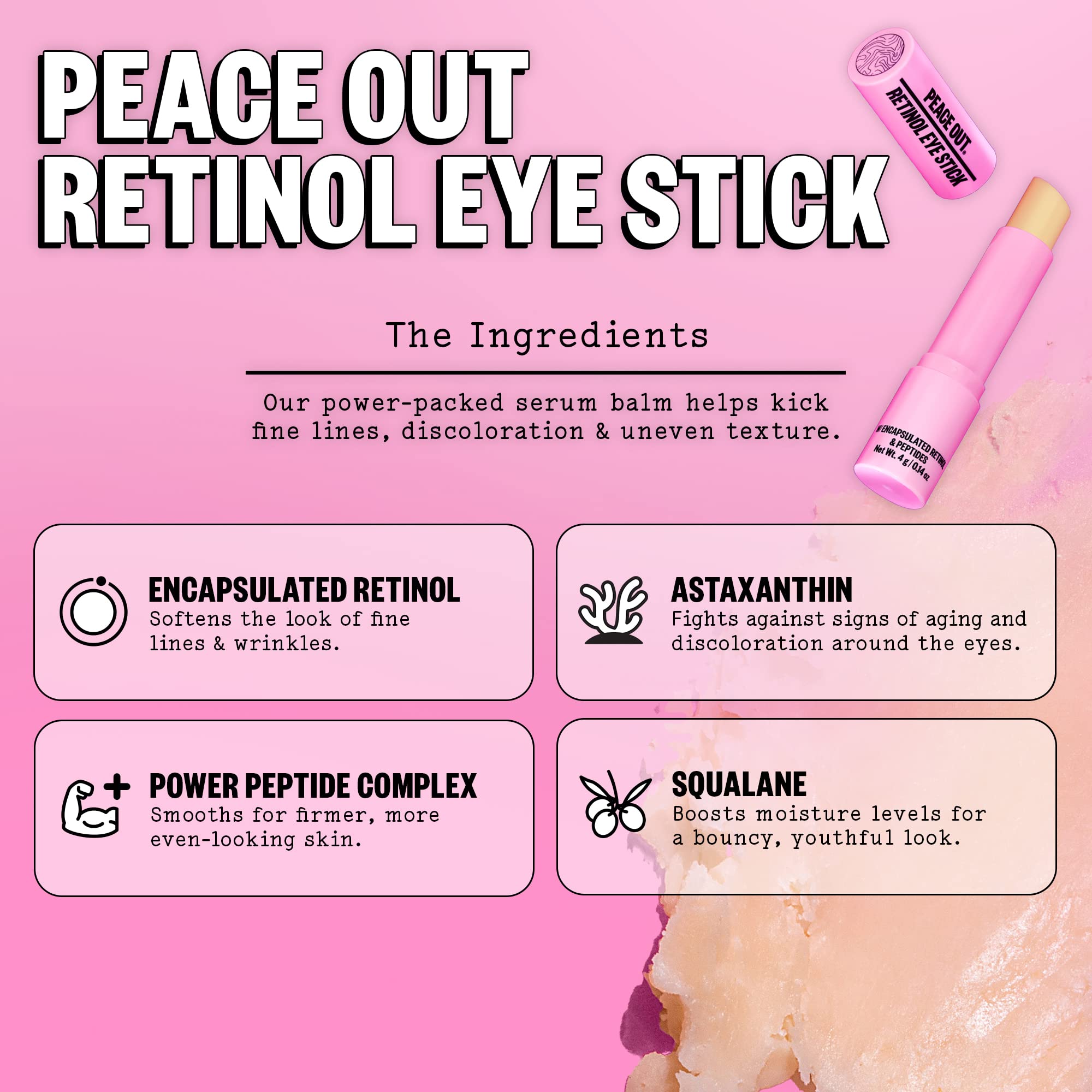 Peace Out Skincare Retinol Eye Stick | Daily Under Eye Retinol Serum Balm In Convenient Stick | Reduces Fine Lines, Wrinkles, Da