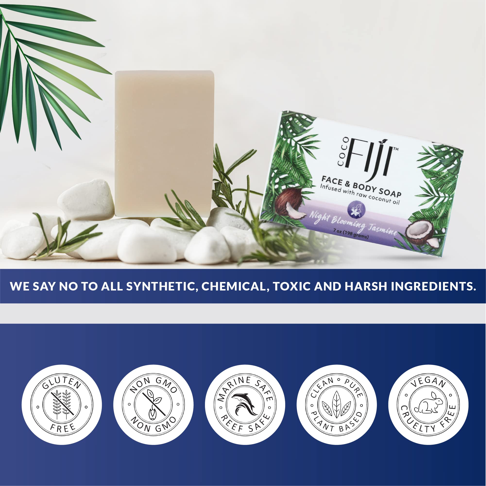 Coco Fiji Soap Bar for Face and Body Infused With Organic Coconut Oil, Night Blooming Jasmine Essential Oil, Natural Soap for Mo