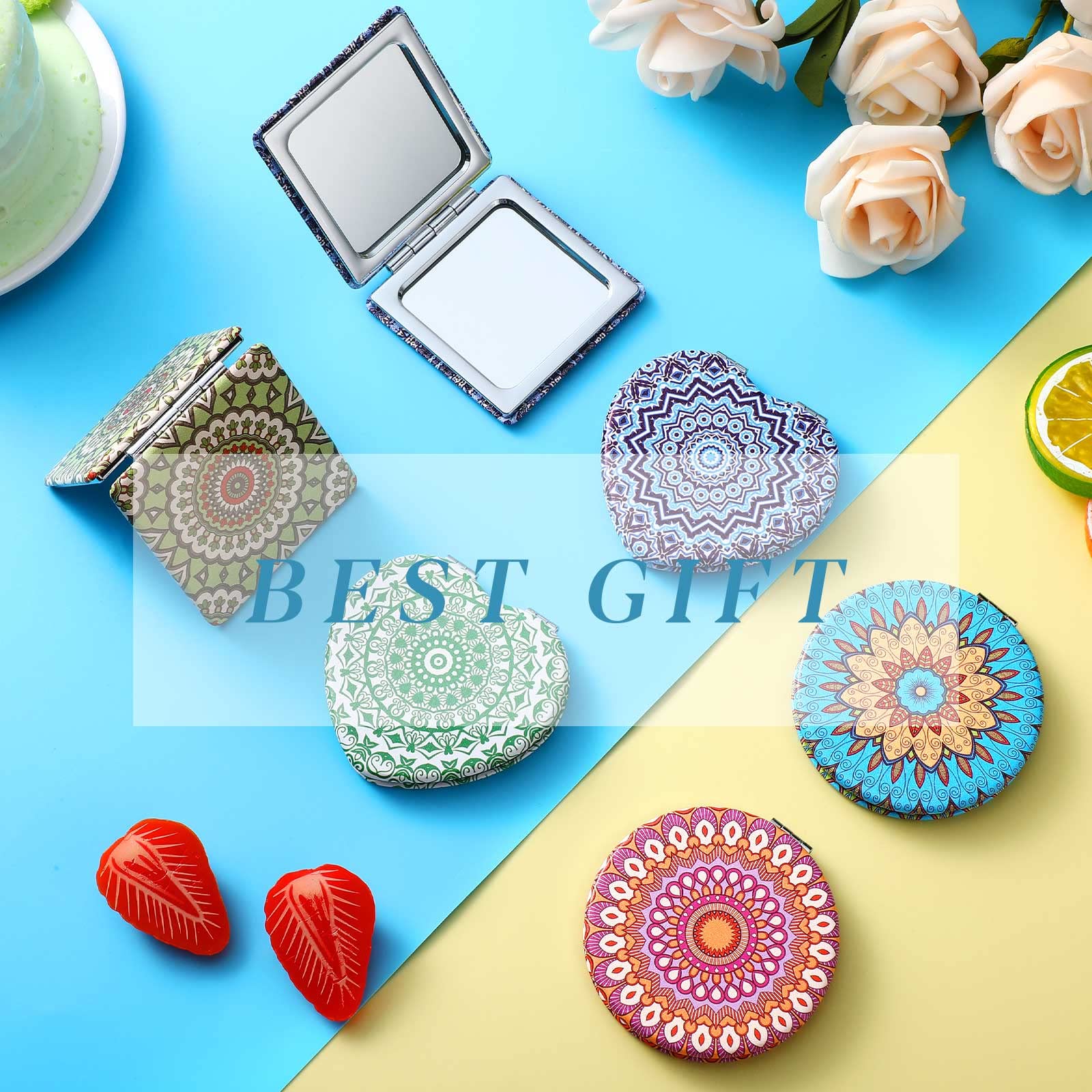 Mandala Design Pocket Mirror Mini Purse Mirror Travel Makeup Mirror Compact Mirror Beauty Magnifying Double Sides Pocket Mirror