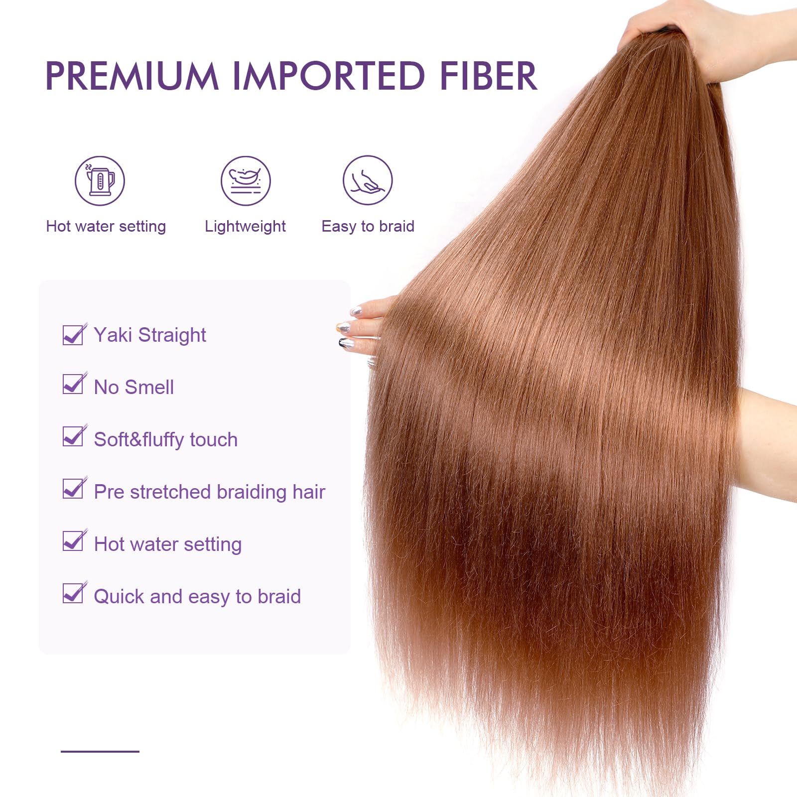 Rosdina Pre-Stretched Braiding Hair - 26 Inch 8 Packs Brown Super Long Braiding Hair For Twist Or Box Braids, Yaki Texture Hot W