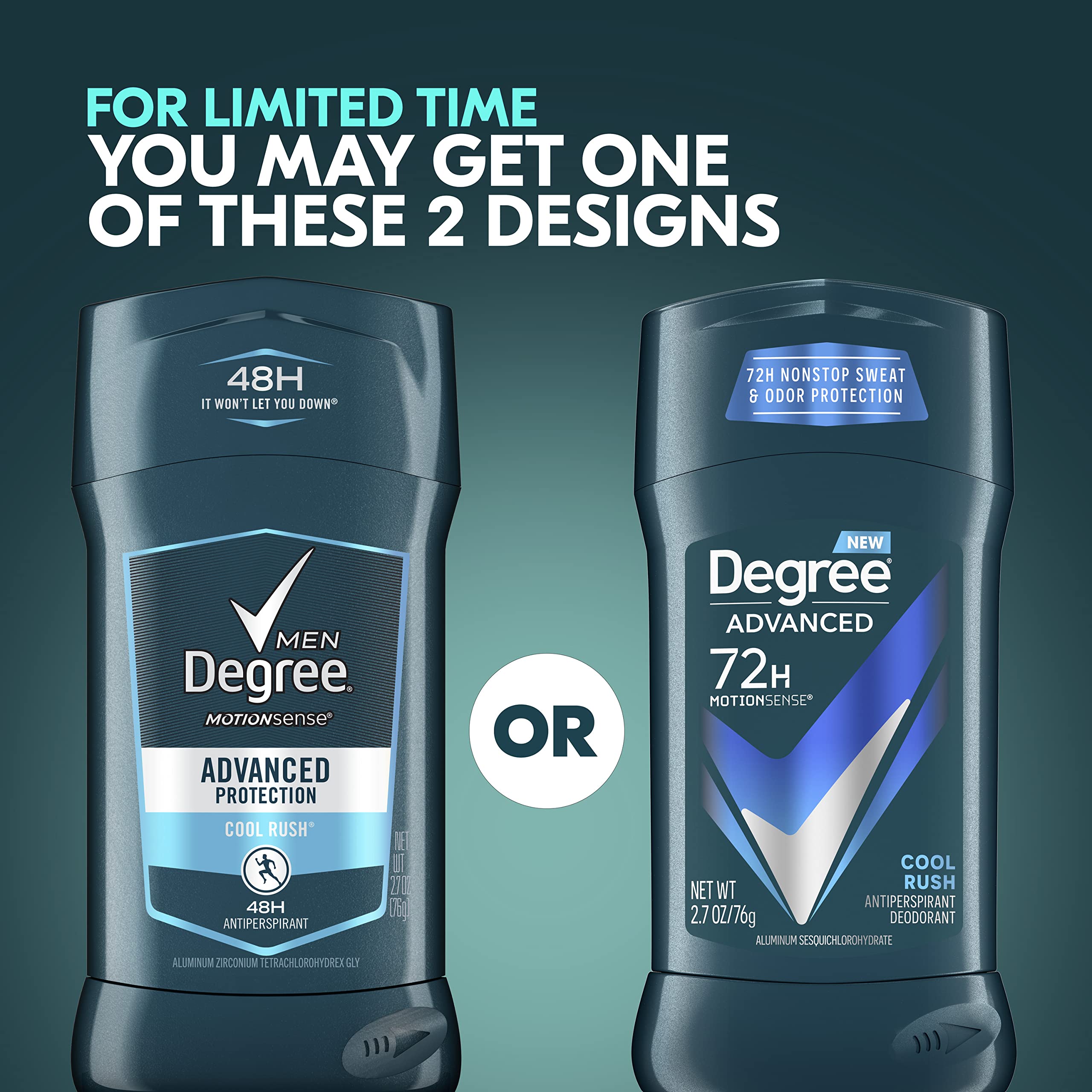 Degree Men Advanced Protection Antiperspirant Deodorant Cool Rush 4 count 72-Hour Sweat and Odor Protection Antiperspirant For M