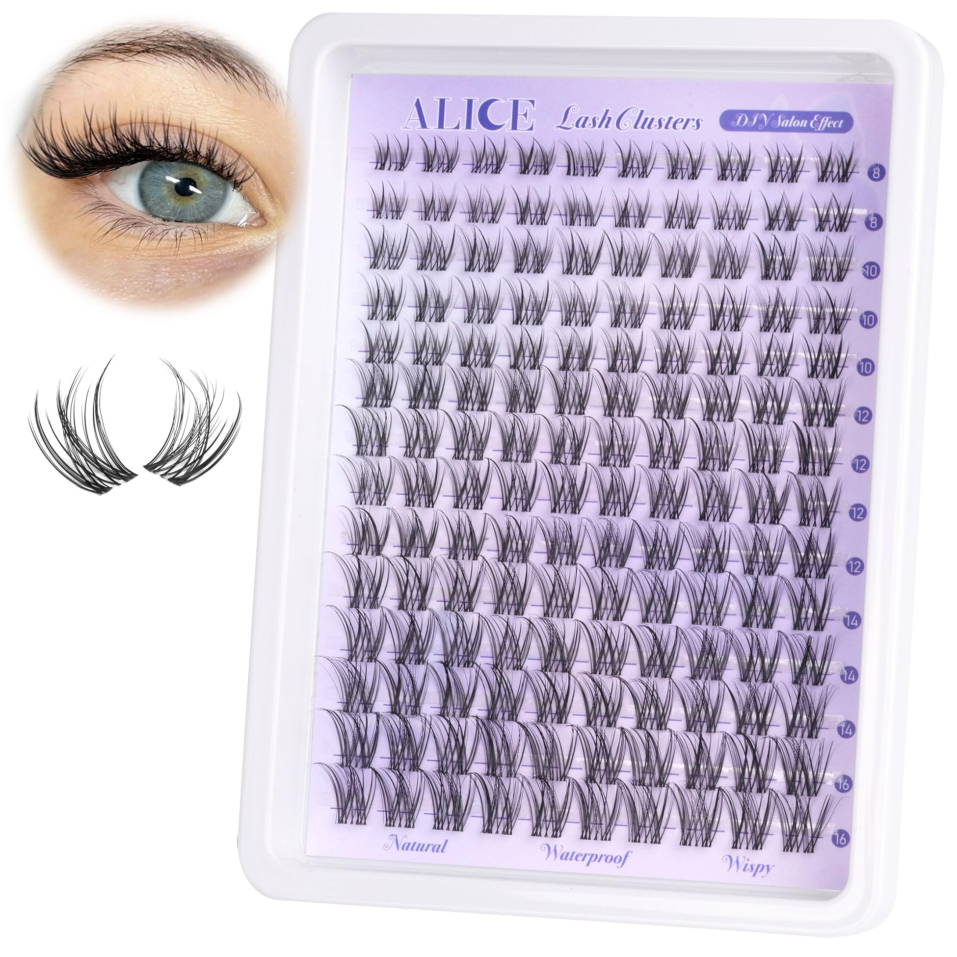 Alice Natural Lash Clusters Lash Extensions Invisible Band Waterproof 8-16Mm Curl Cluster Eyelash Extensions Wispy Eyelash Clust