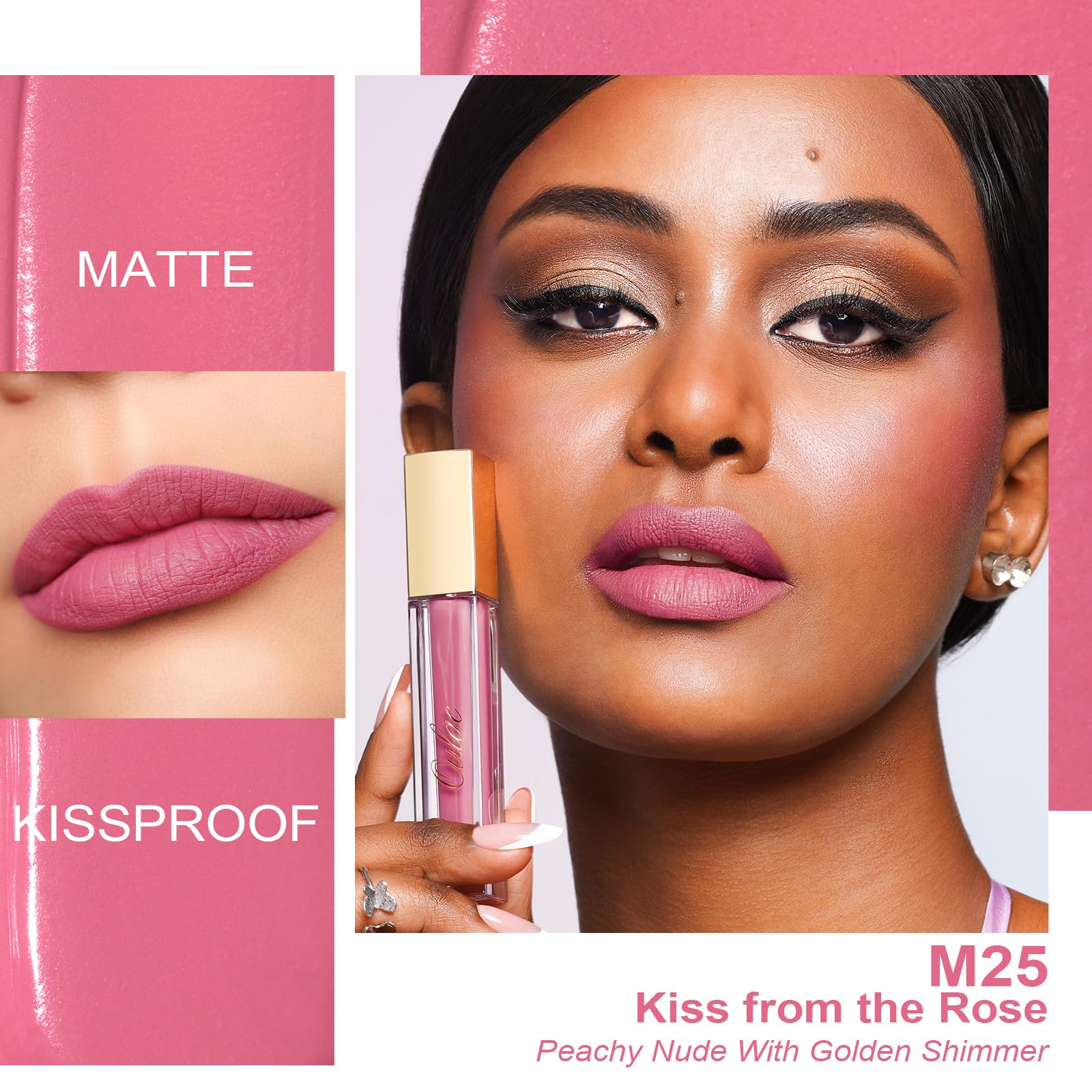 Oulac Matte Liquid Pink Lipstick For Women, Baby Pink Long Lasting High Impact Lip Color, Waterproof, Creamy Formula Lip Stick W