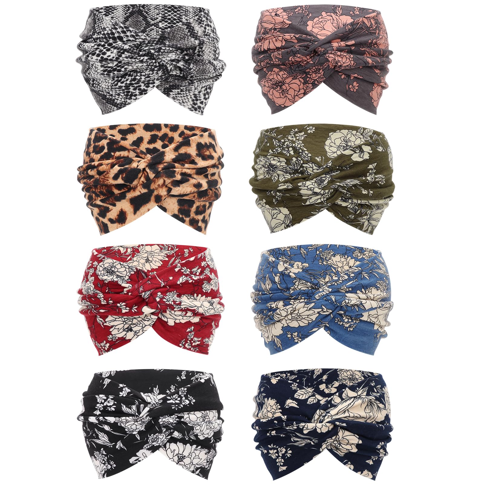 DRESHOW 8 Pcs Women's African Wide Turban Headbands - Vintage Wrap for Sports, Workouts, and Hair Accessories