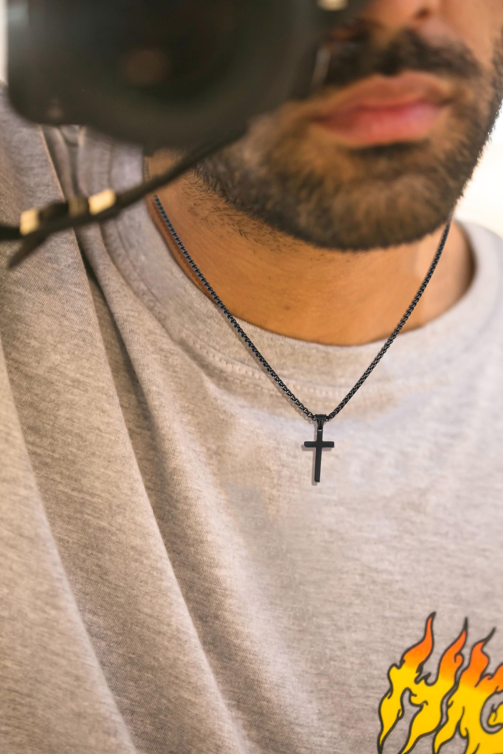 Stainless Steel Cross Necklace for men,Black Cross Necklace for men tiny Small Cross Pendant Necklace 22 inches Simple Jewelry t