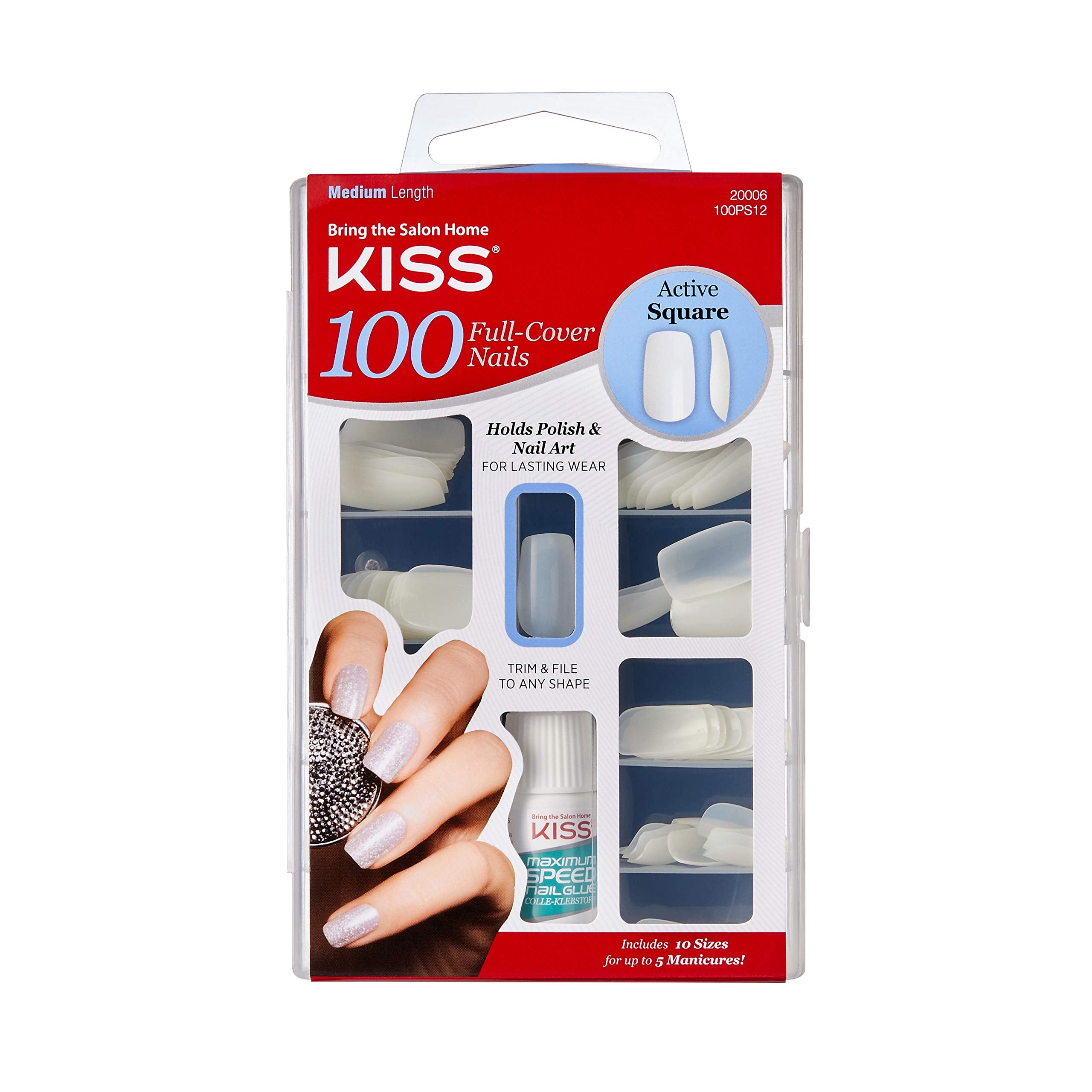KISS 100 Acrylic Plain Full-Cover Nails (3 PACK, Active Square)