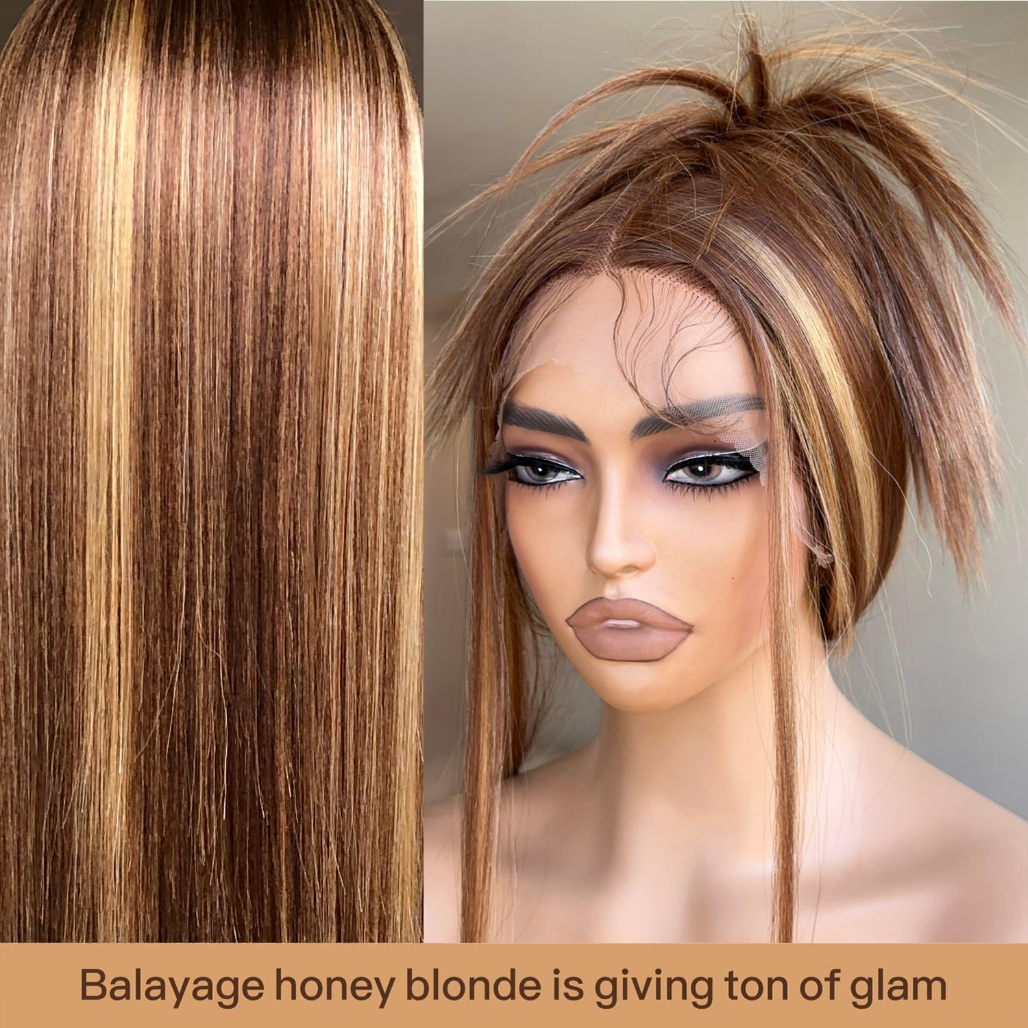 Brownbomb Balayage Honey Blonde Lace Front Wig Pre Plucked, Synthetic Lace Front Wig, Hd Glueless 13X5X1 Highlight Lace Front Wi
