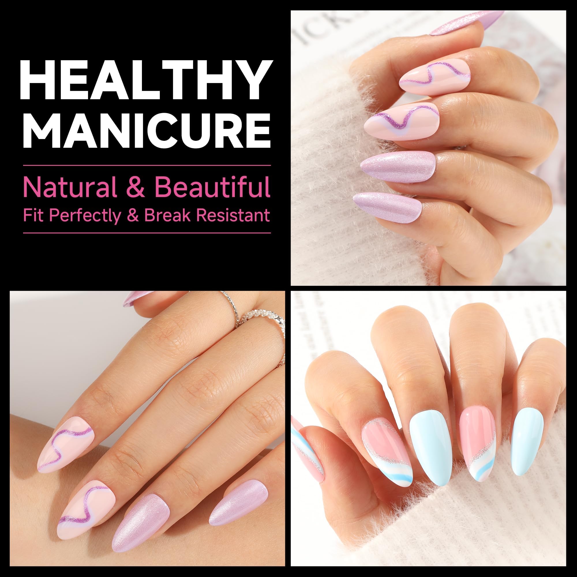 Una Gella Almond Nail Tips, 15 Sizes Almond Gel X Nail Tips, 312Pcs Full Matte Surface Nail Tips Clear Full Cover Soft Gel Nail
