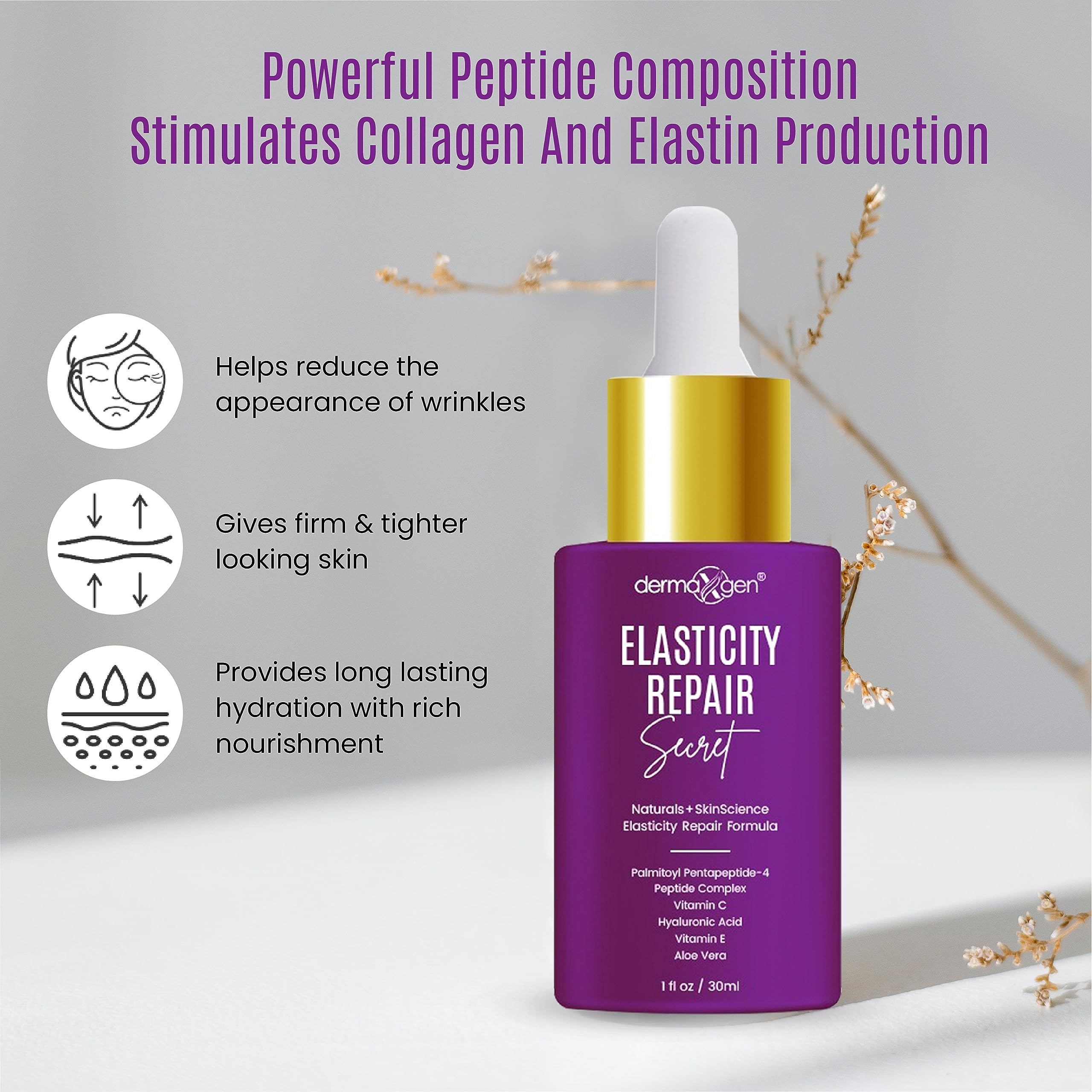 DERMAXGEN Elasticity Repair Serum, MATRIXYL 3000 - PURE ORGANIC Powerful Triple Combination Serum/Anti-Aging, Facial AGED Wrinkl