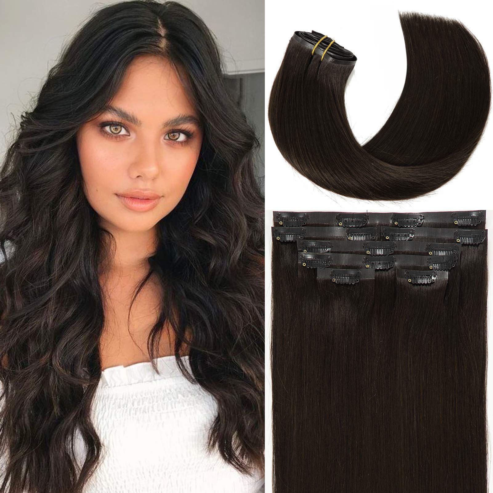 Loxxy Human Hair Clip in Extensions Seamless Clip on Hair Extensions 22inch Remy Hair Extensions Clip in Human Hair Color Natura