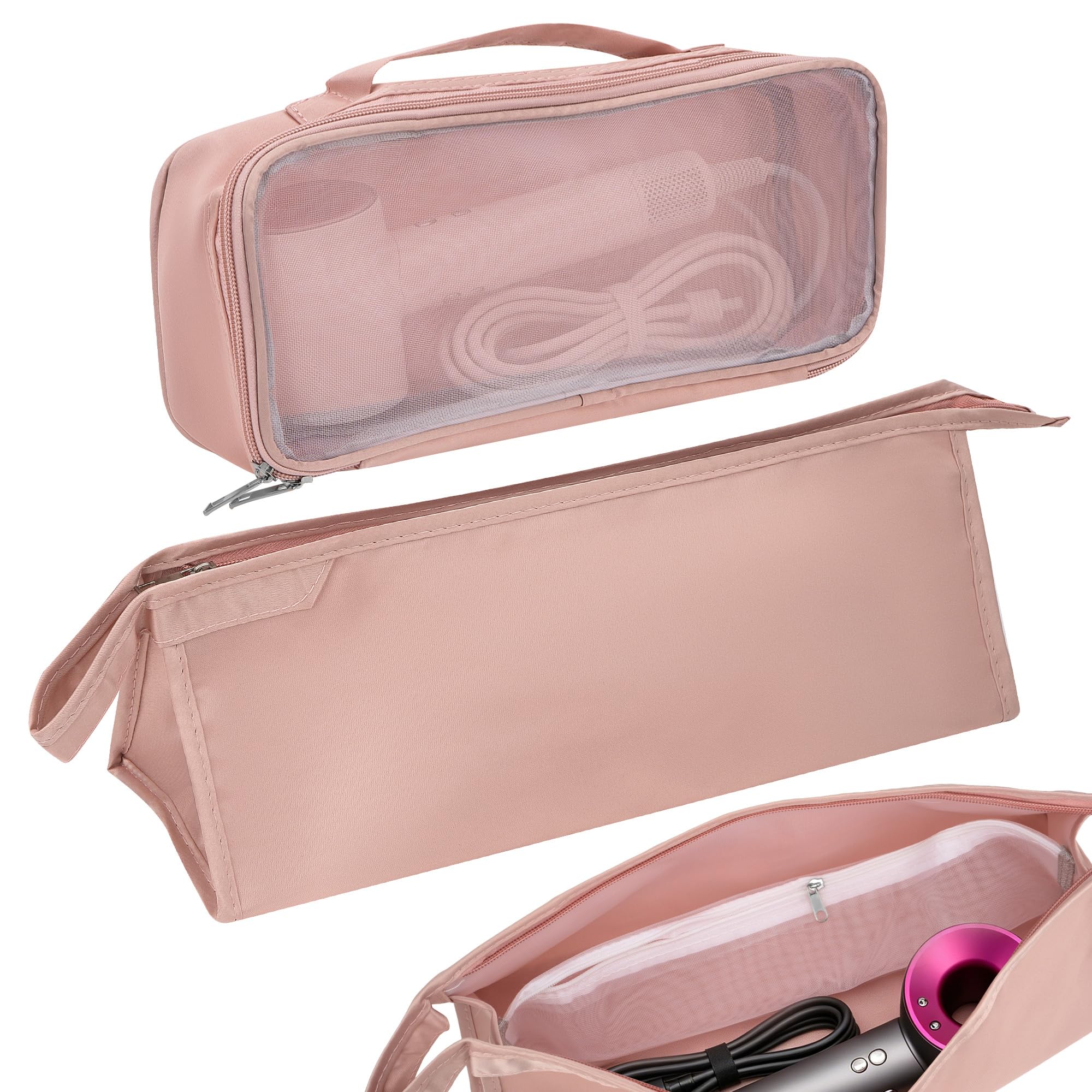 SHIDOW 2 Pack Pink Waffle Travel Bag for Hair Dryer & Styling Tools