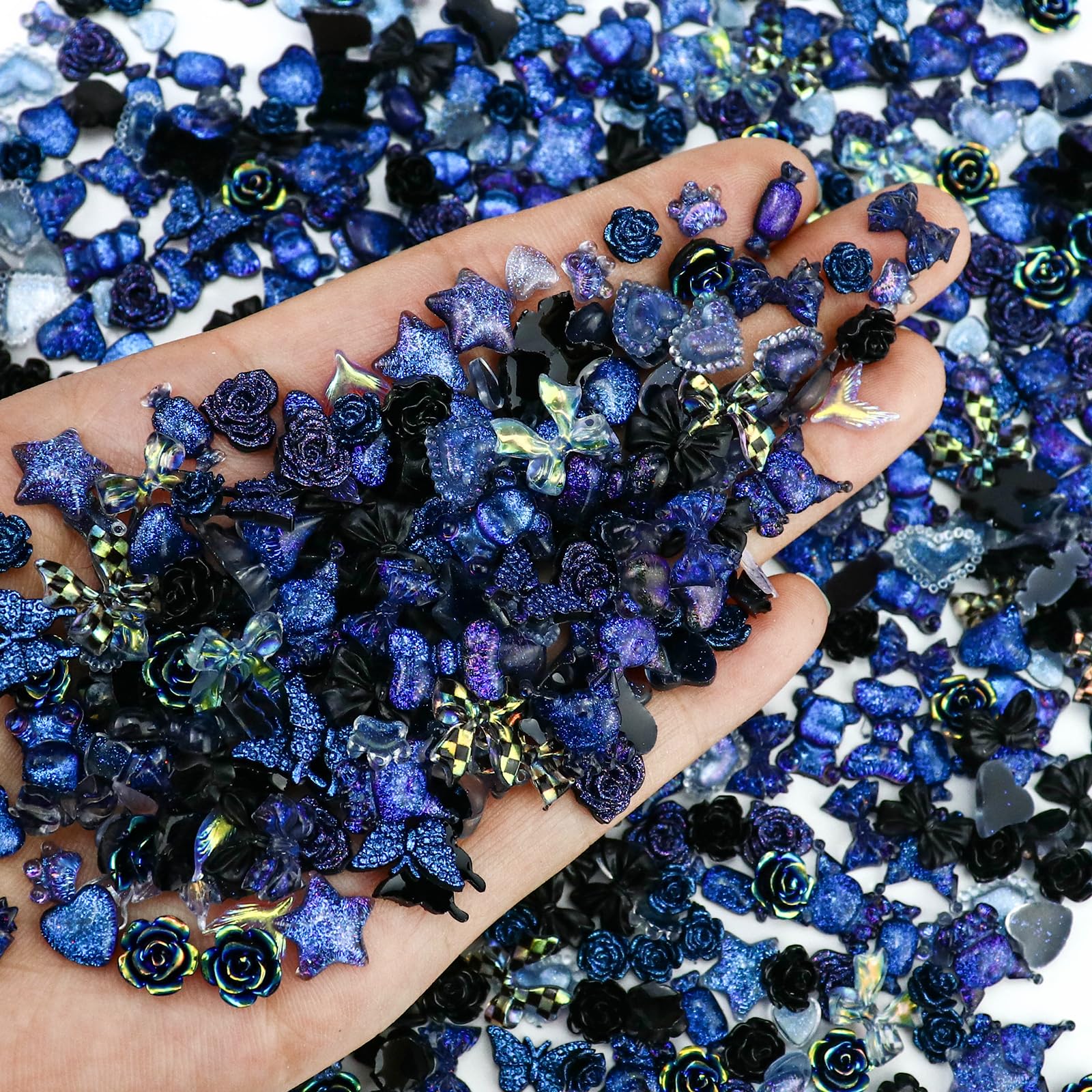 Briskbloom 320Pcs 3D Nail Charms, Cute Heart Star Bow Flower Bear Black Charms For Acrylic Nail Diy Craft, Flatback Kawaii Y2K C