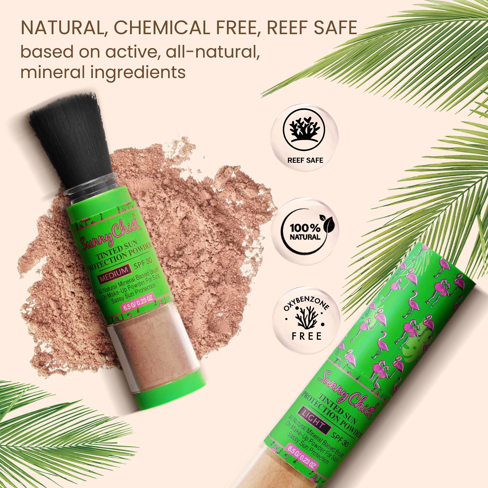 Sunny Chick Natural Sunscreen Powder- Tinted Brush-On Mineral Sunblock Spf30 .23Oz (Light)