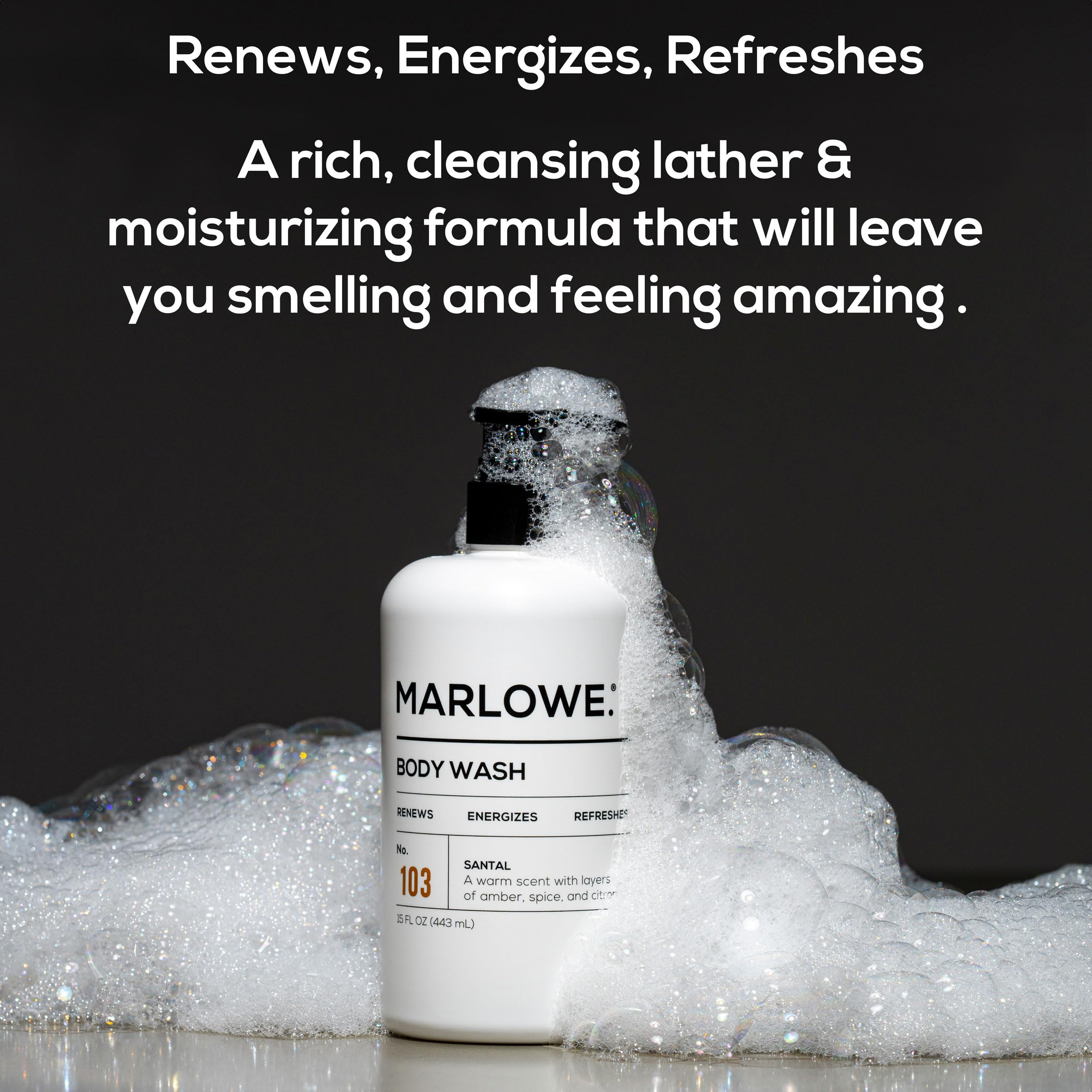 Marlowe. No. 103 Mens Santal Body Wash 15 Oz Pump, Energizing & Refreshing With Moisturizing Natural Aloe & Green Tea Extracts,