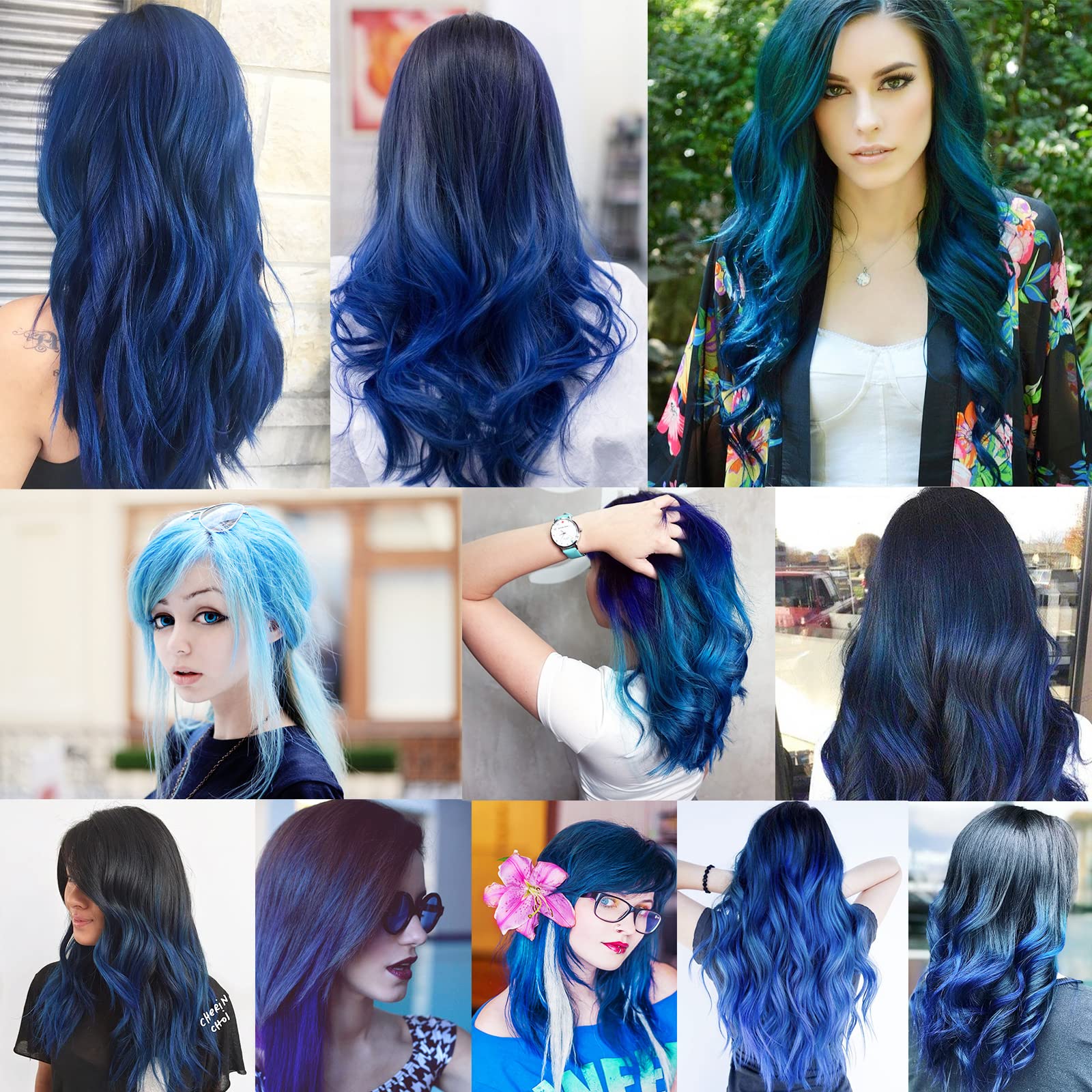 12PCS Colored Blue Hair Extensions Clip in Colorful Hair Extensions 22 Inch Rainbow Hair Extensions for Kids Women 's Gifts Blue