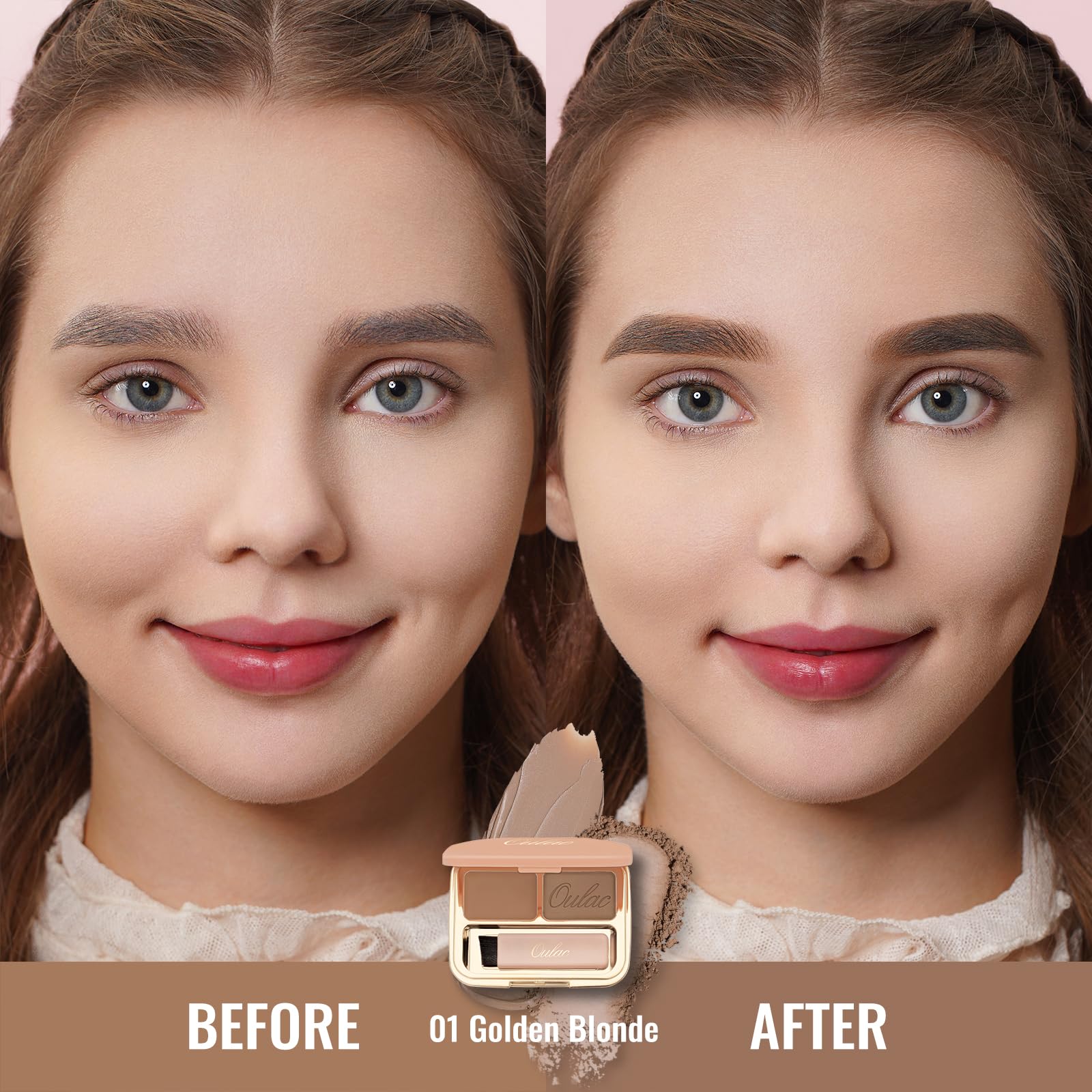 Oulac Waterproof Light Eyebrow Powder Kit With Brow Brush 2 In1 Long Lasting Instant Eyebrow Pomade & Powder Natural Makeup For