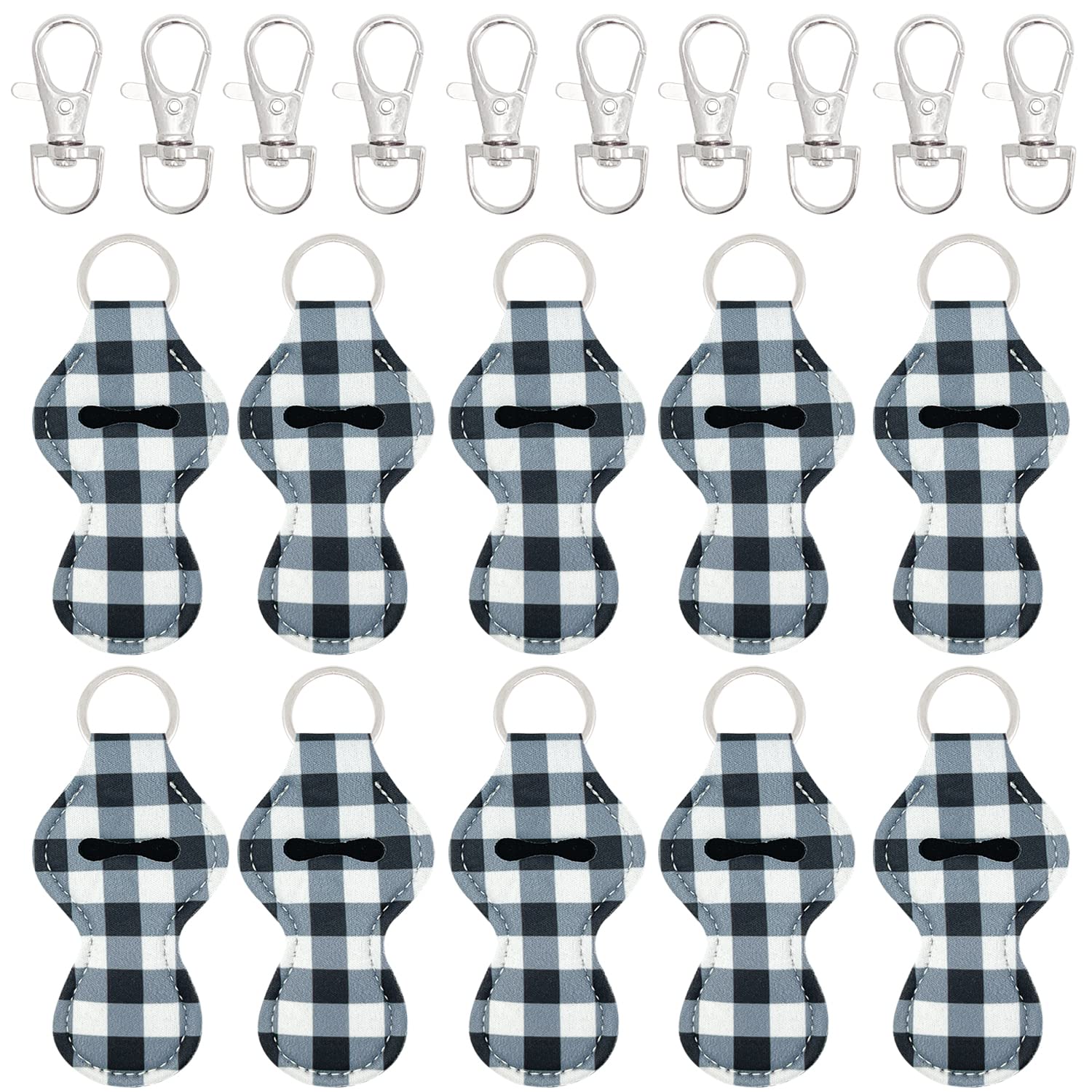 allydrew 10 Pack Chapstick Holder Keychain, Keyring for Lip Balm Lip Gloss Lipstick with 10 Pieces Metal Keyring Clasps, Blue & 