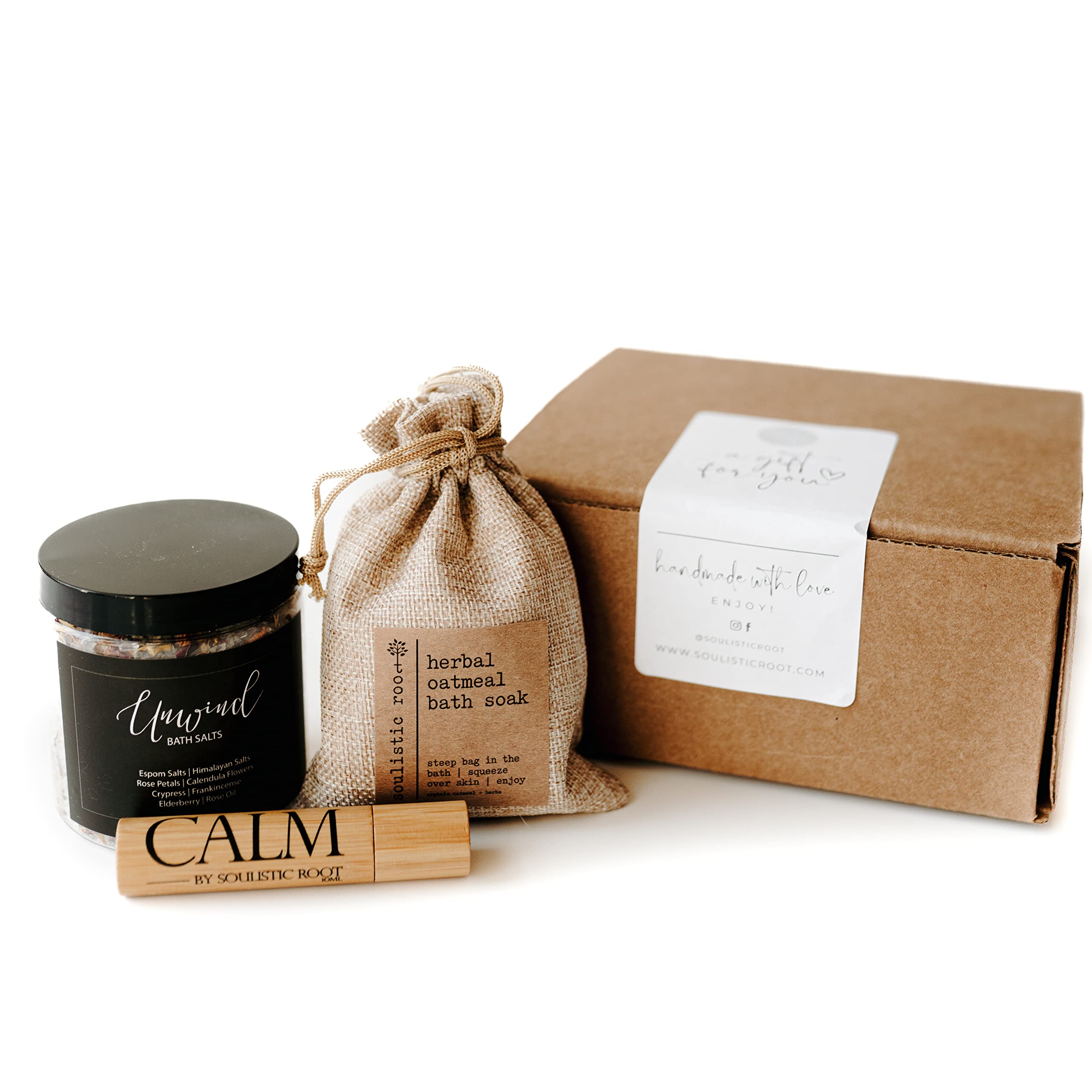 Soulistic Root Relaxing Bath Gift Set, Luxury Spa Gifts For Women, Self Care Products For Women And Men, Calm Essential Oil Roll