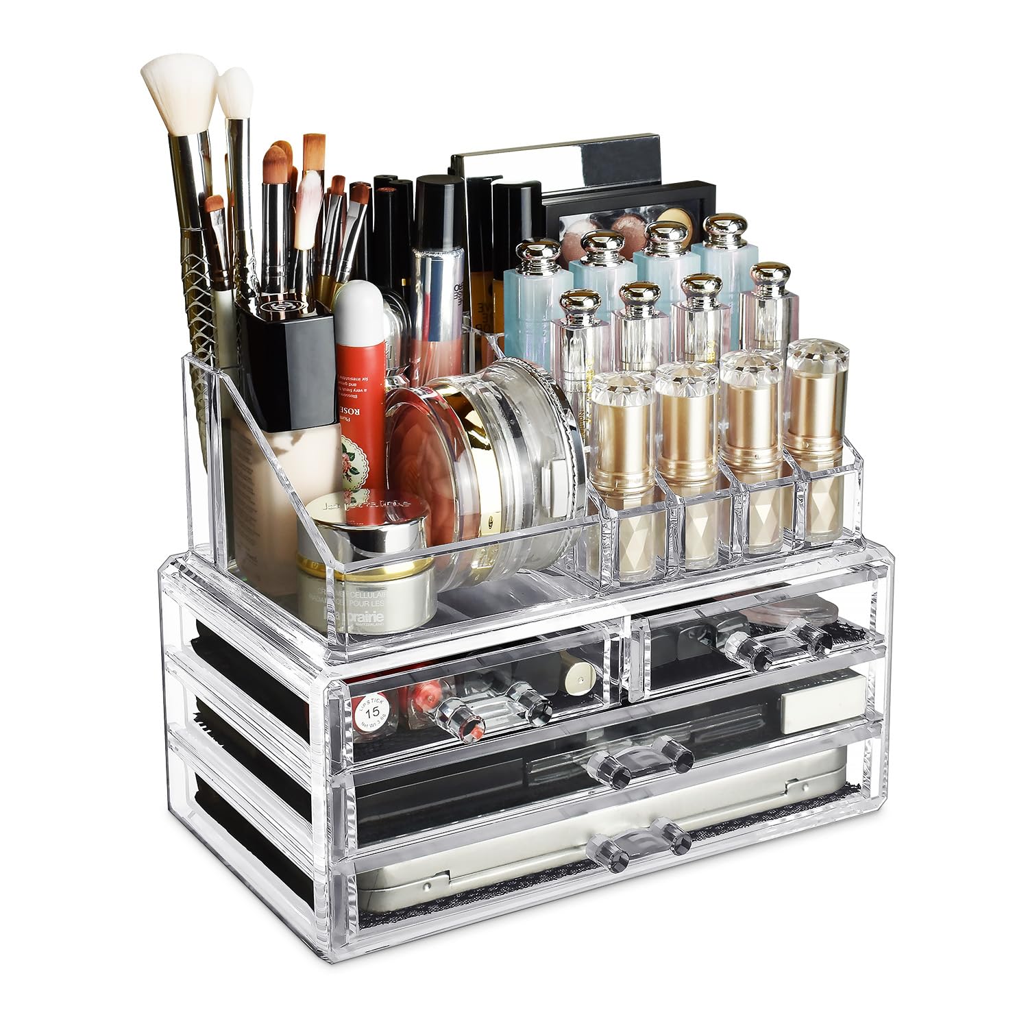 Ikee Design Acrylic Makeup Organizer With 4 Drawers And Removable Top Lipstick Holders, Ideal For Make-Up Or Accessories,Enhance