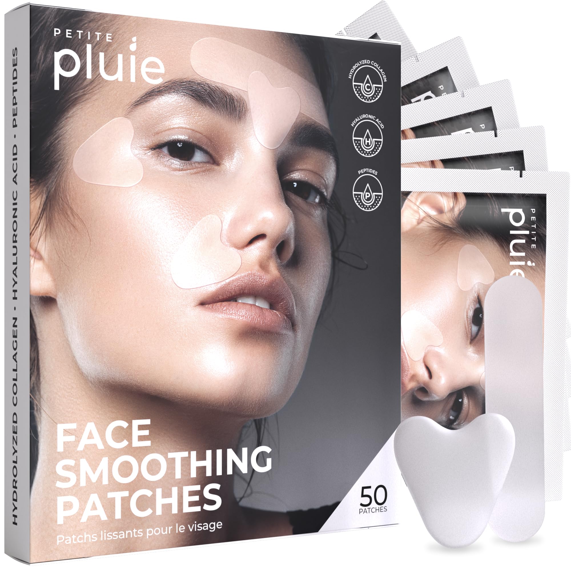 Petite Pluie 50 Pcs Wrinkle Patches For Face - Overnight Korean Face Lift Tape With Hydrolyzed Collagen, Hyaluronic Acid And Pep