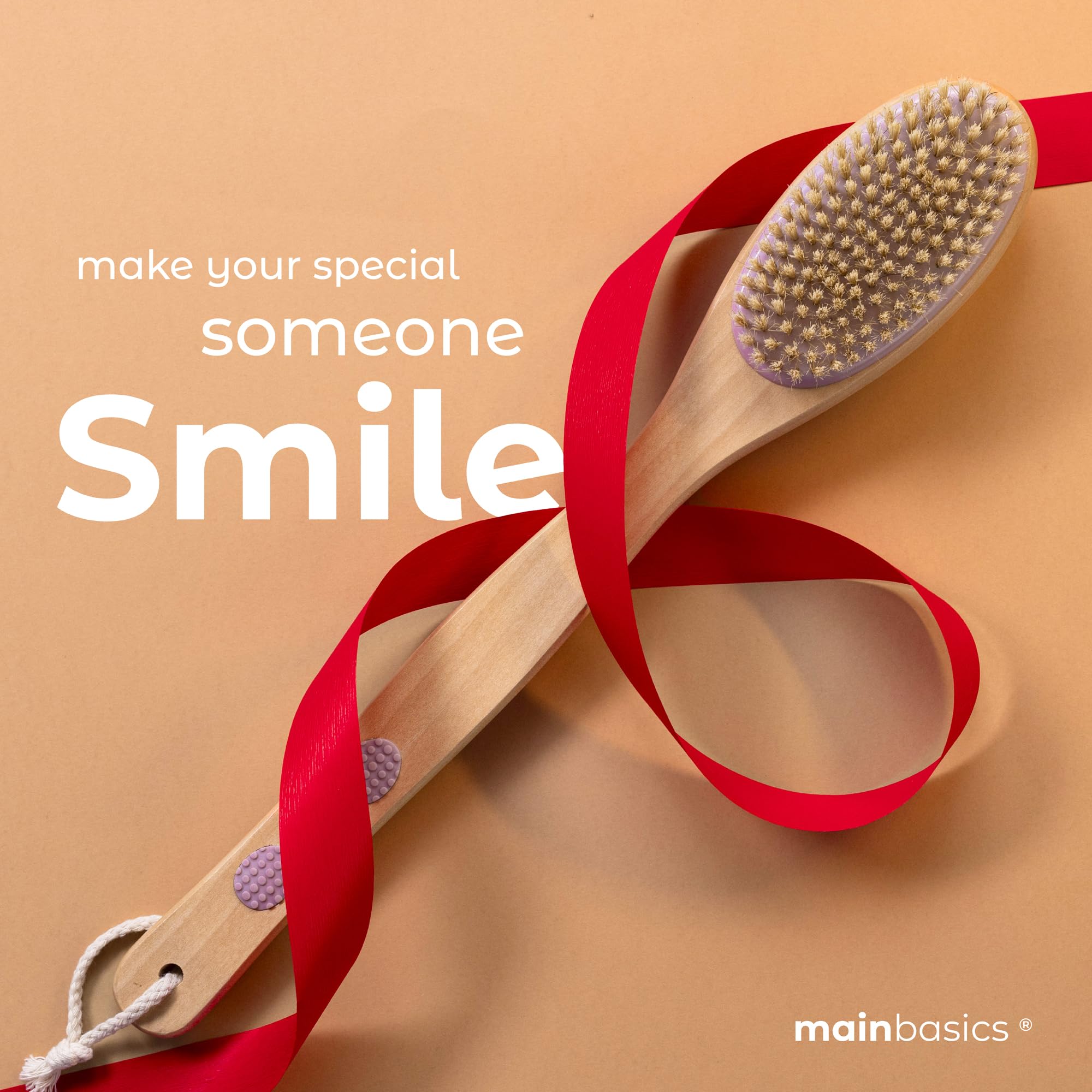 Mainbasics Back Scrubber For Shower Long Handle Back Brush Dual-Sided With Exfoliating And Soft Bristles (Lavender, Wood)