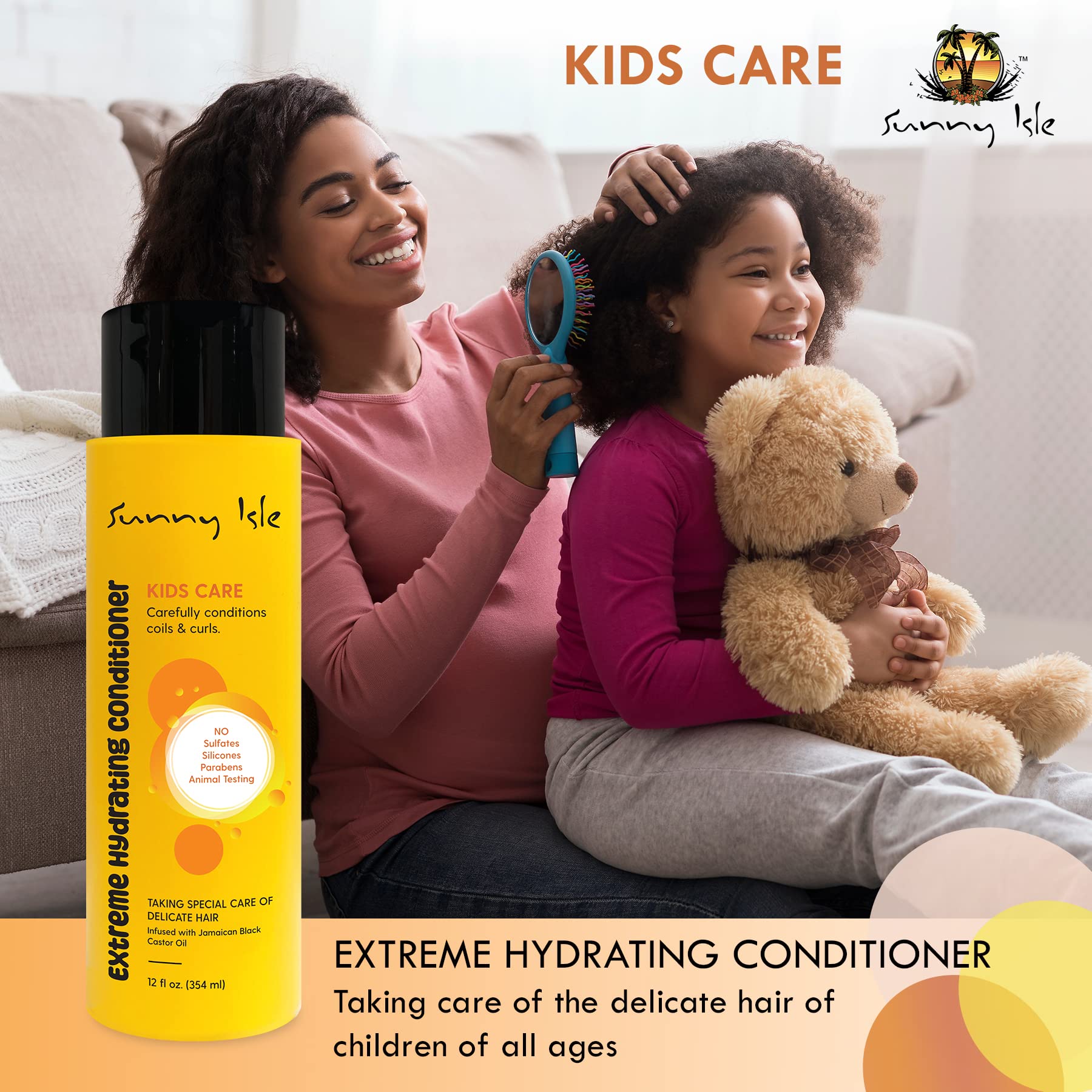 Sunny Isle Kids Care Extreme Hydrating Conditioner 12oz | Gentle Care Conditioner for Children's Coils, Waves & Curls | Infused