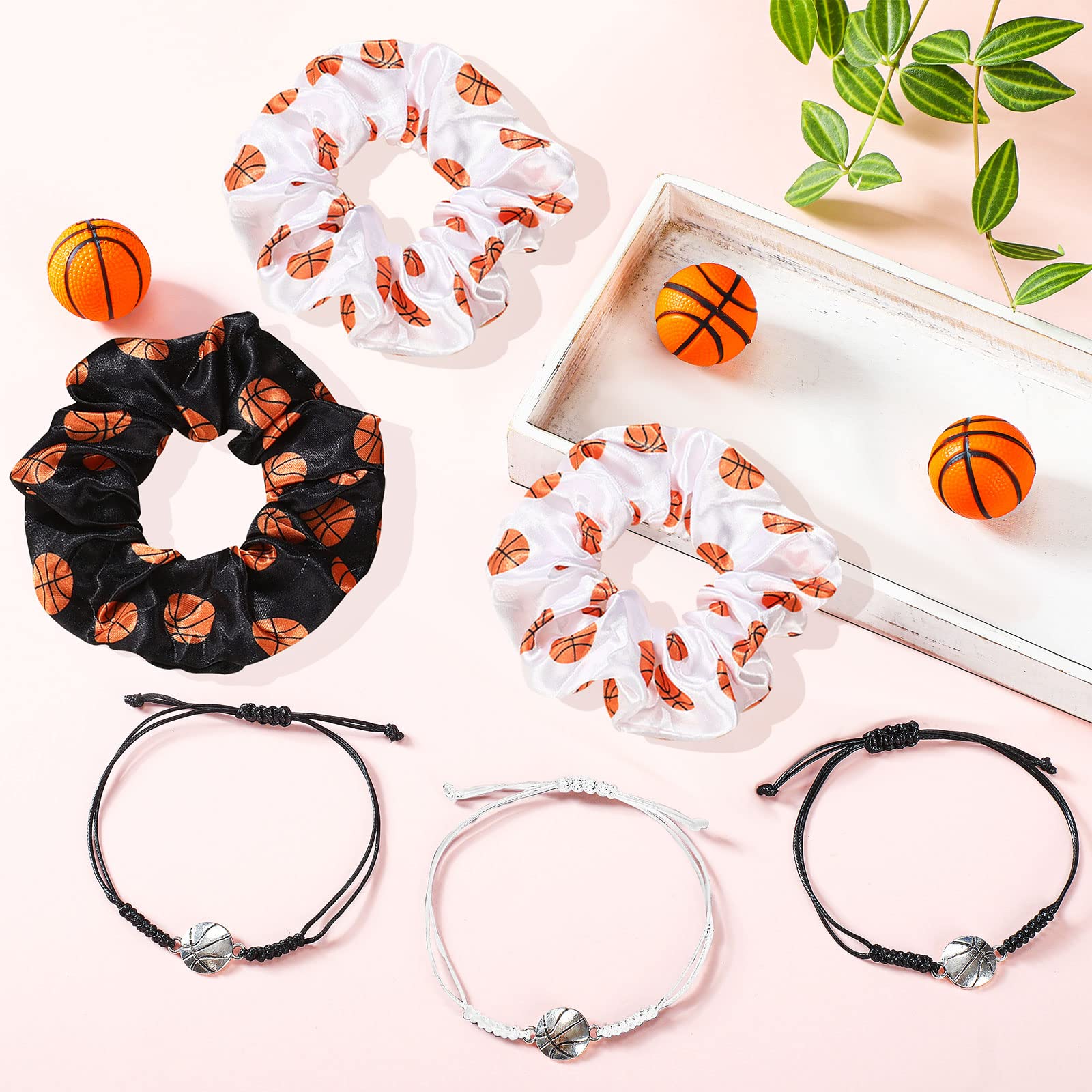 40 Pcs Basketball Accessories Set - 20 Adjustable Bracelets and 20 Elastic Hair Scrunchies - Sport Gifts for Girls, Teens, Playe