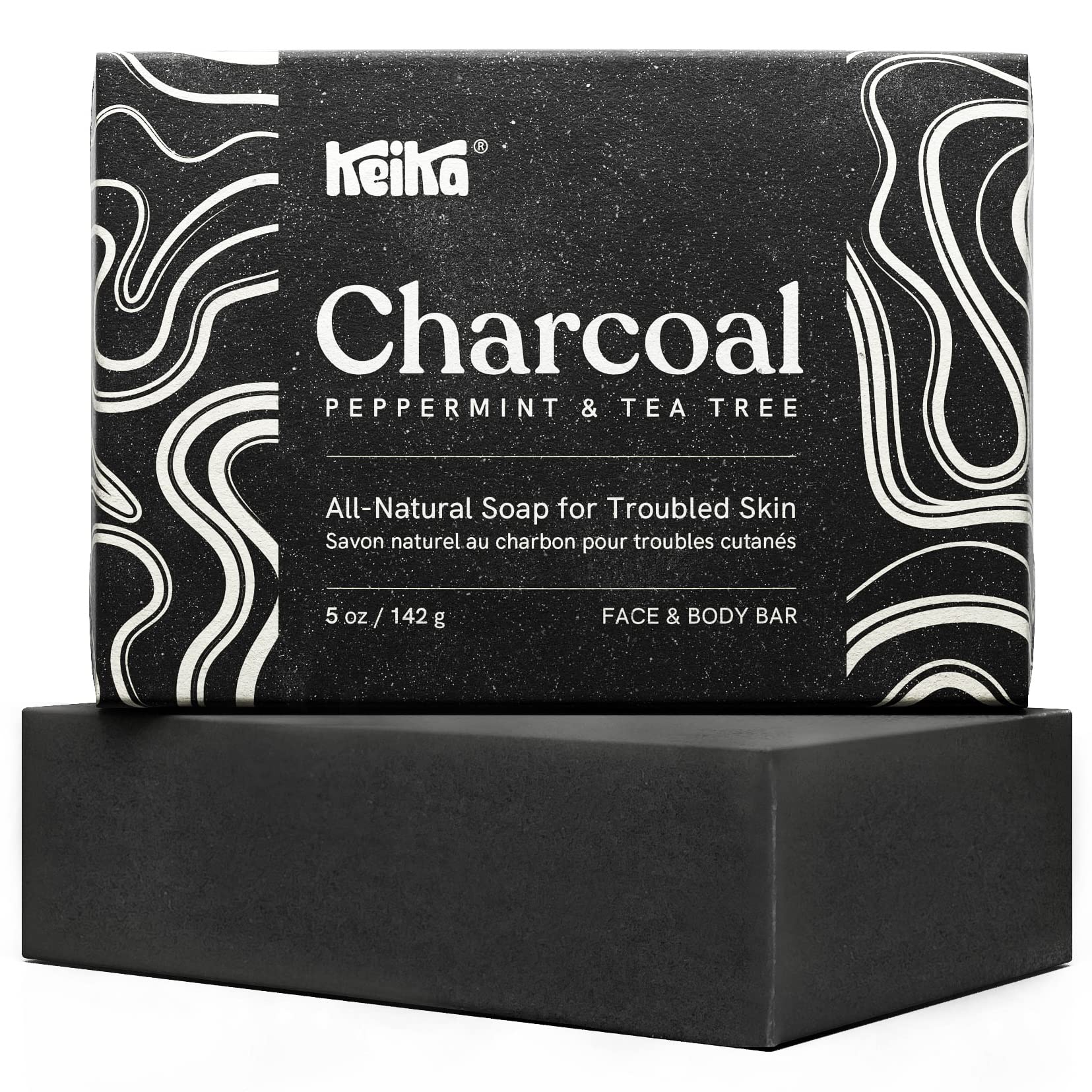 Keika Charcoal Black Soap Bar for Eczema & Psoriasis, 5 oz, Ideal for Oily Skin, Suitable for Men, Women, and Teens