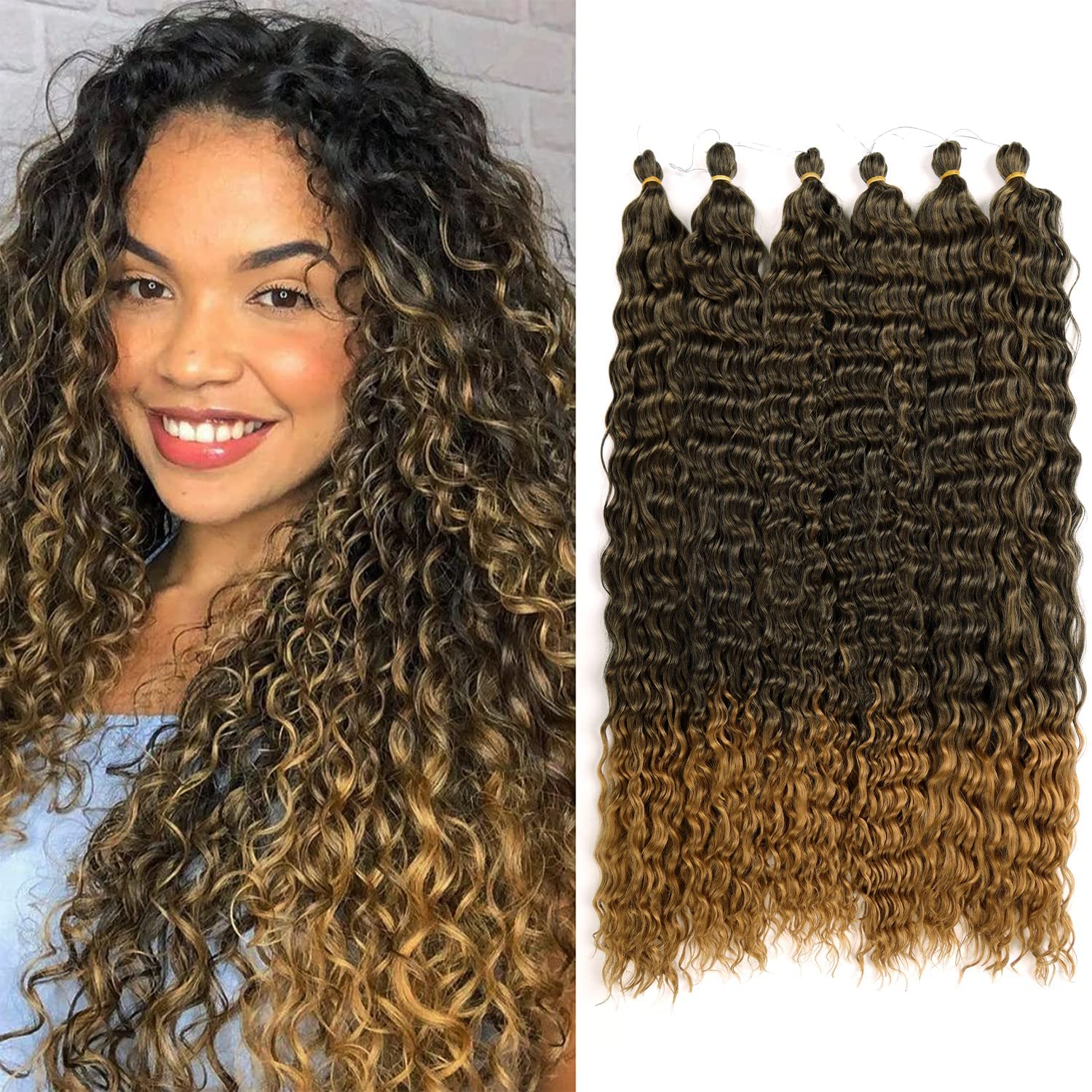 MAYSA 30" Ocean Wave Crochet Hair Extensions, Synthetic Deep Wave, #1BT27, 6 Packs