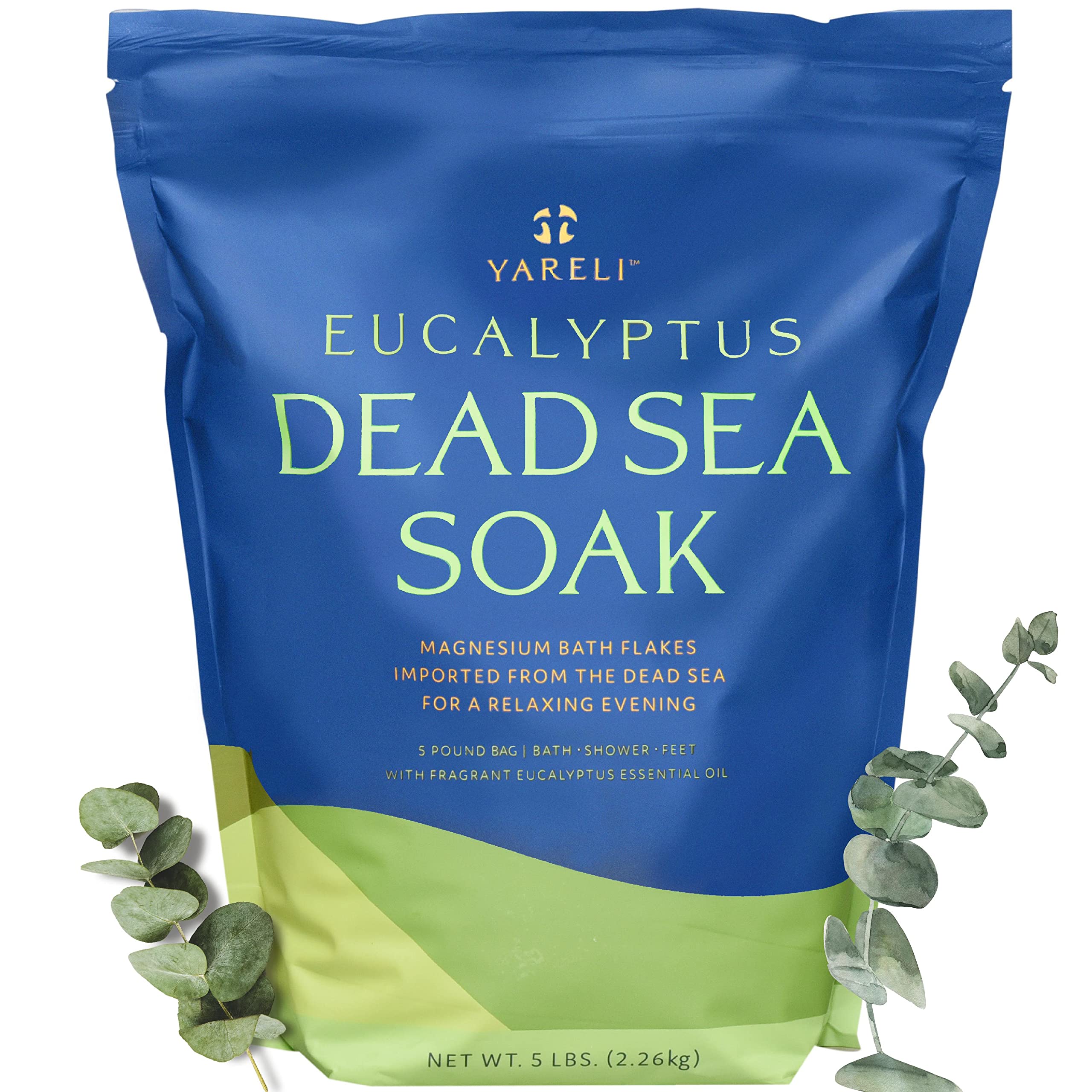 Yareli Dead Sea Bath & Foot Soak, Eucalyptus Magnesium Bath Salt Flakes, Alternative To Epsom Salt, 5Lbs With Over 250,000Mg Of