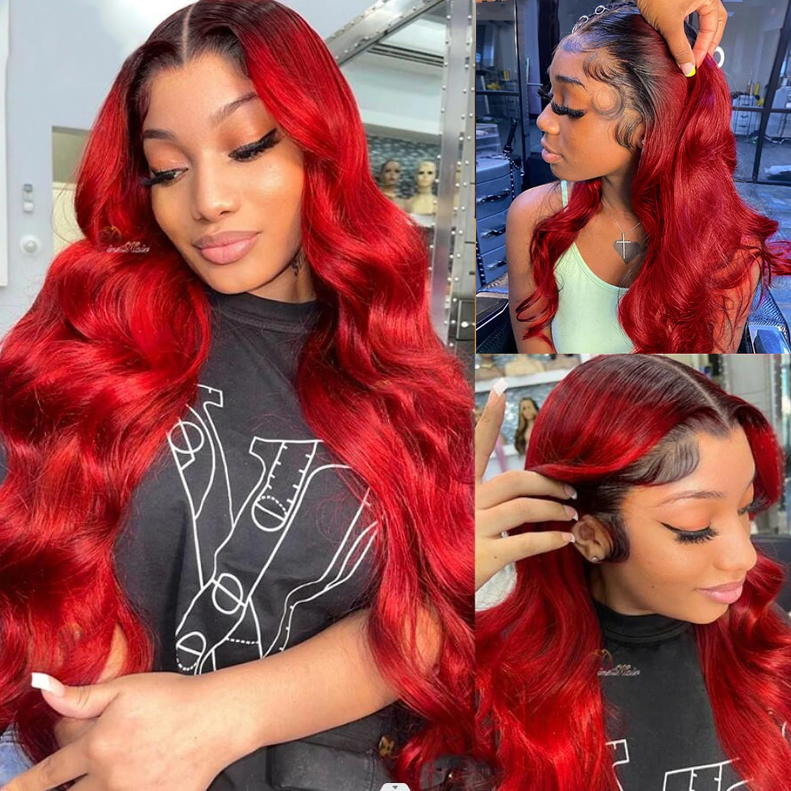 Yms Human Hair Wigs For Black Women Ombre Red Lace Front Wigs Human Hair 180% Density Glueless Wigs Human Hair Pre Plucked (16 I