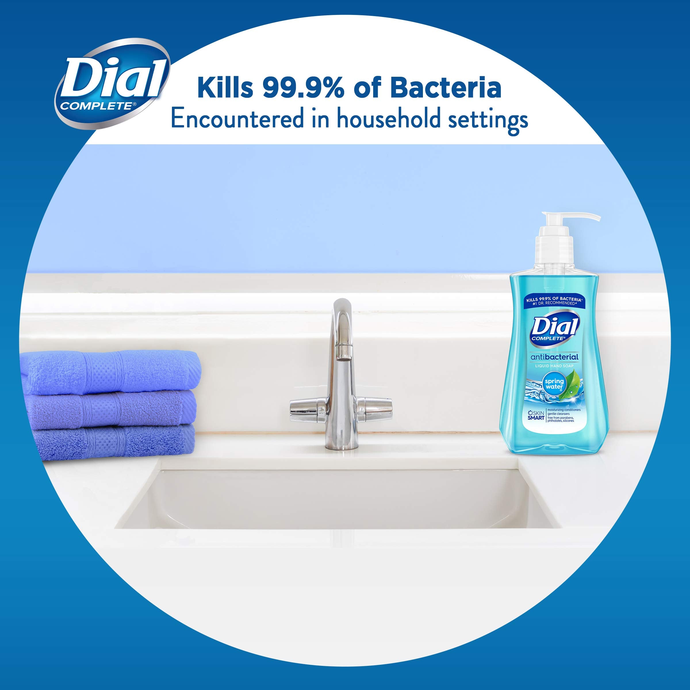 Dial Antibacterial Liquid Hand Soap Spring Water 7.5Oz, Blue, 12 Count