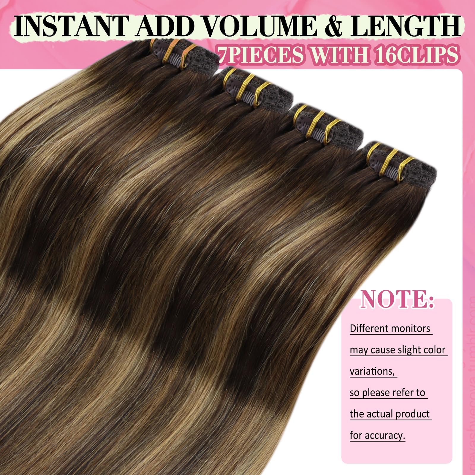 YoungSee 150G Clip in Human Hair Extensions Balayage Human Hair Clip in Extensions Balayage Chocolate Brown Mix Caramel Blonde B