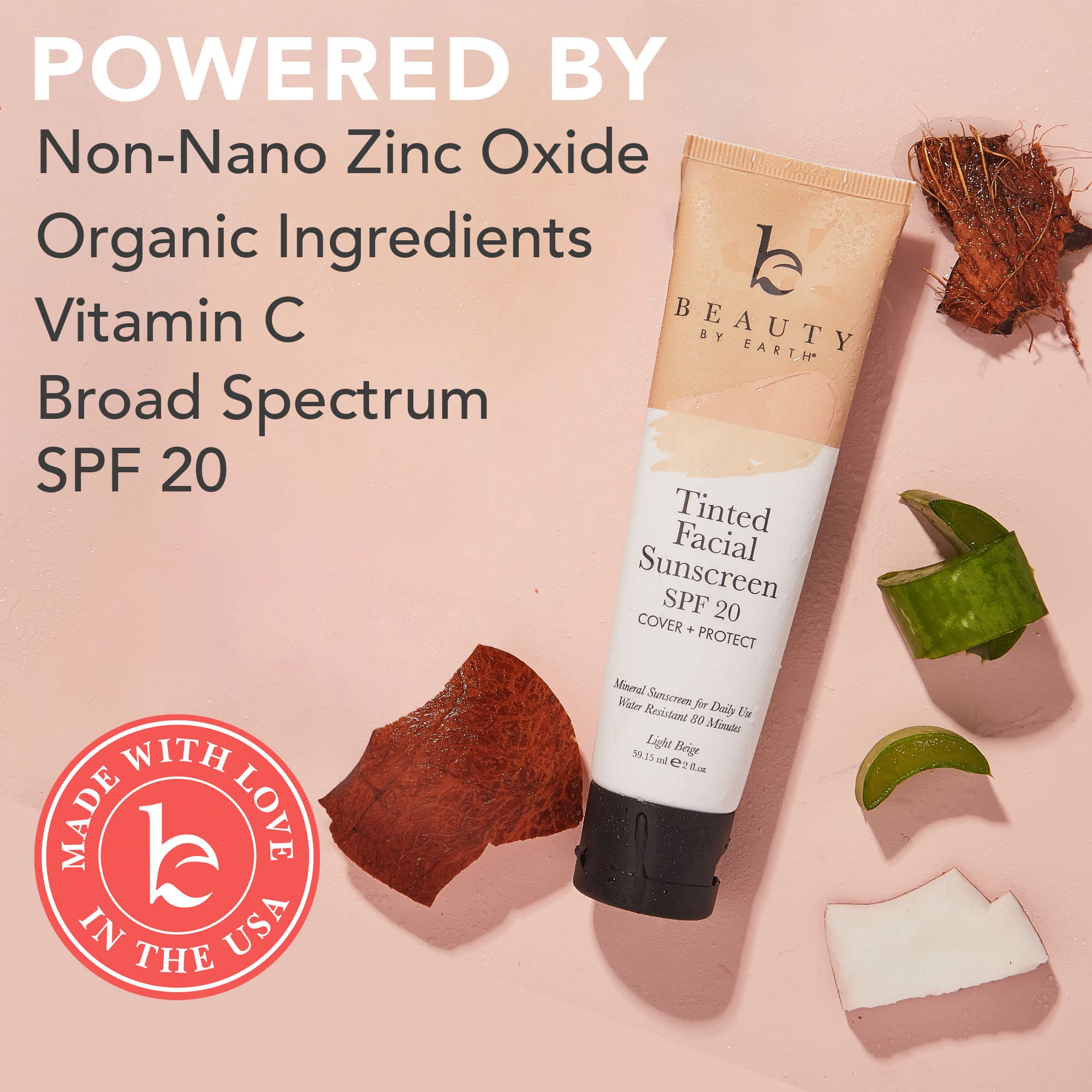 Tinted Sunscreen For Face - Spf 20 With Natural & Organic Ingredients Broad Spectrum Sunblock Lotion, Tinted Moisturizer Zinc Ox