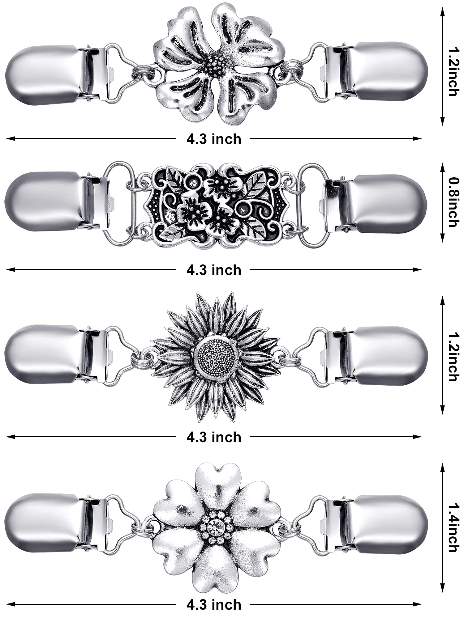 4 Pieces Vintage Sweater Shawl Clips Retro Cardigan Collar Clips Dress Shirt Brooch Clips for Women Wearing, 4 Styles(Exquisite