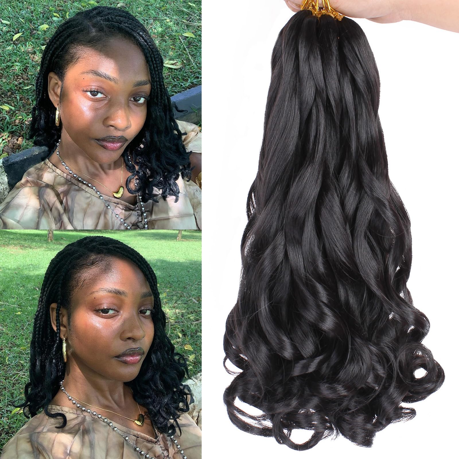 COOKOO 9 Packs 12 Inch French Curls Crochet Hair Pre-Stretched Loose Wave Braiding Hair Natural Black Loose Curly Braids Precurl