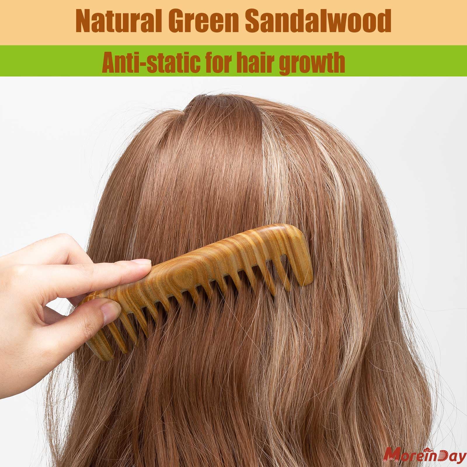 Moreinday Wooden Comb For Hair Growth, Wood Comb For Women, Wooden Wide Tooth Comb For Women, Wooden Hair Comb For Men - Green S