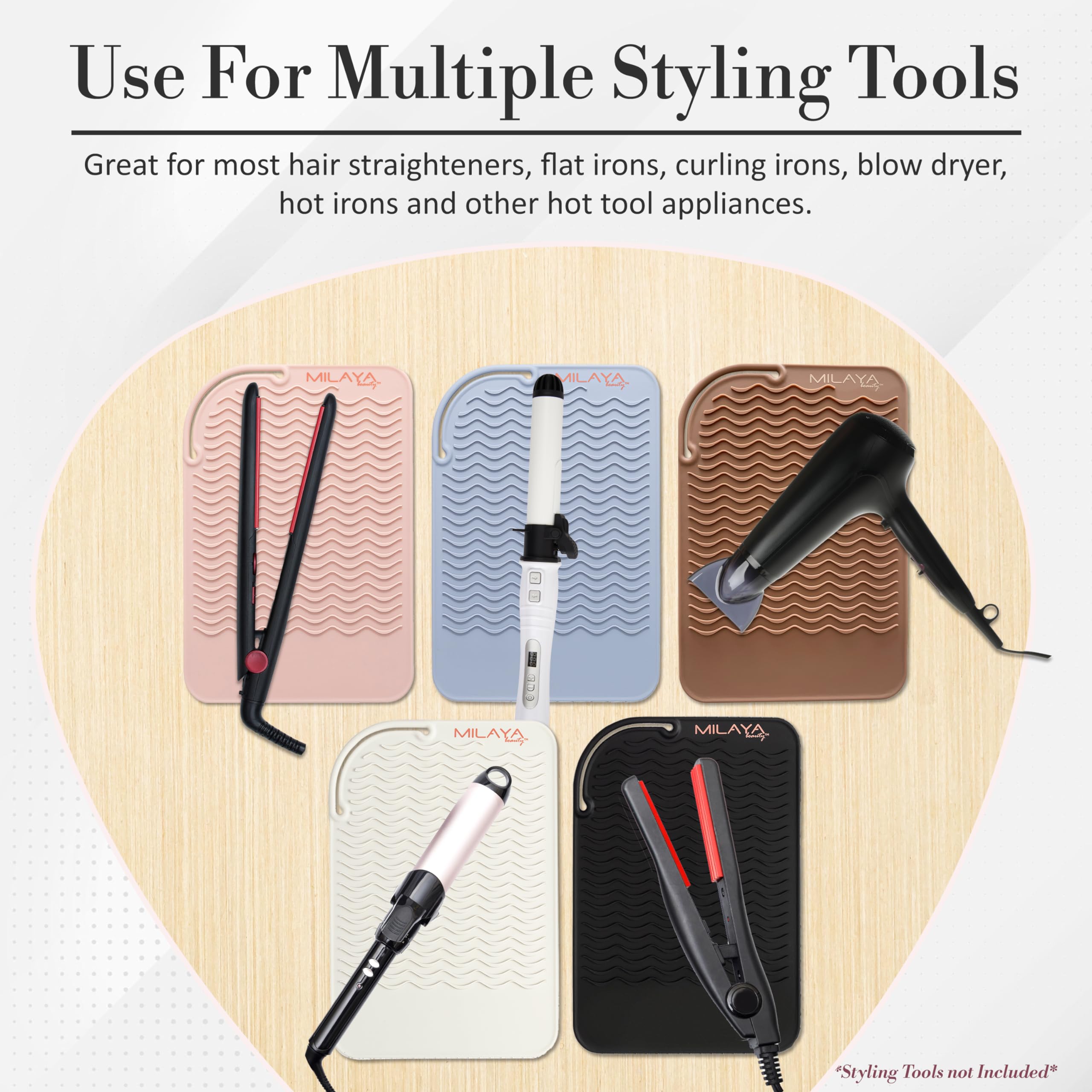 Milaya Beauty Heat Resistant Mat - Silicone Curling Iron Holder - 11"x7.5" - Rose Gold - Model 1002
