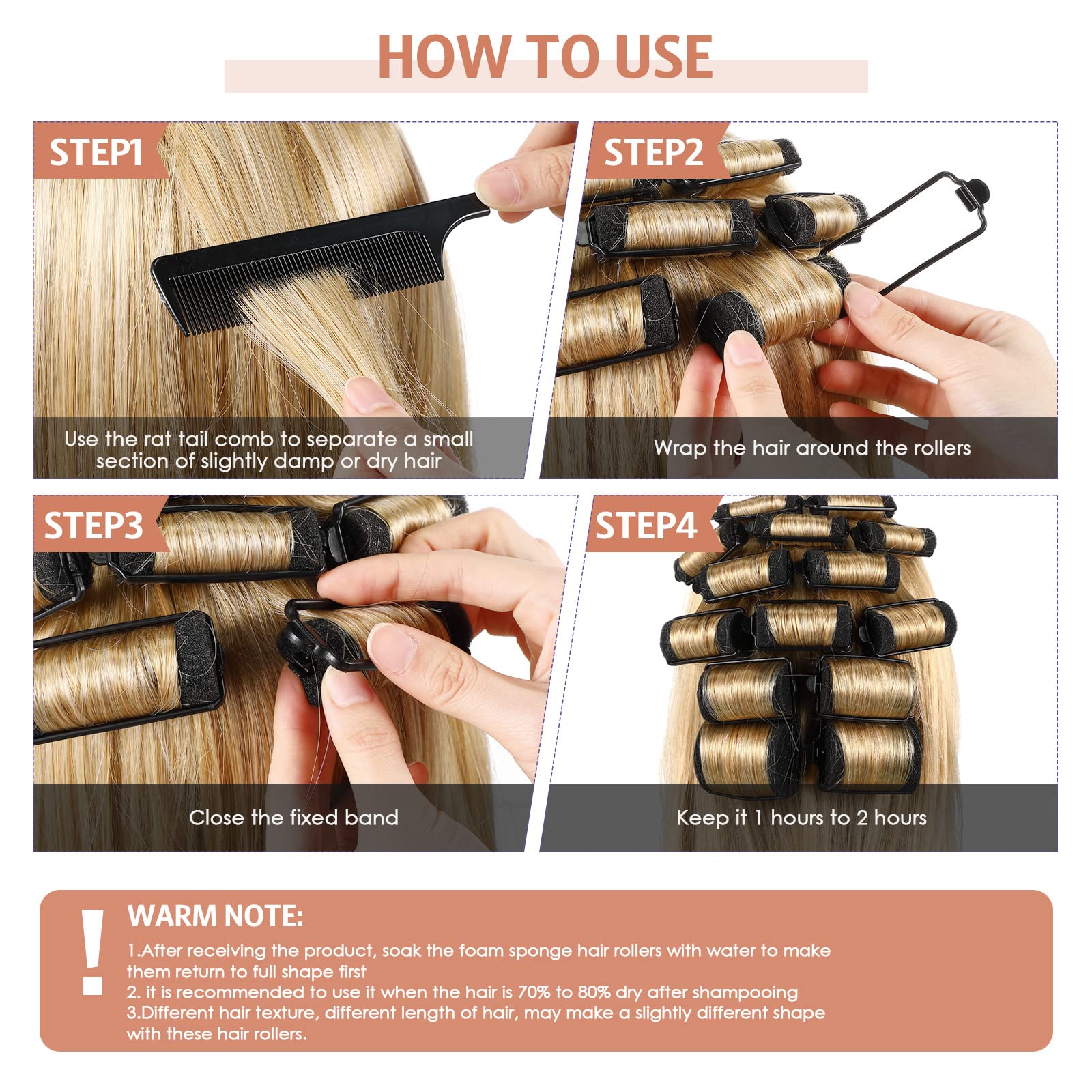 Syhood Foam Sponge Hair Rollers - 56 Pieces, Flexible Styling Curler Set with Stainless Steel Pintail Comb - Black