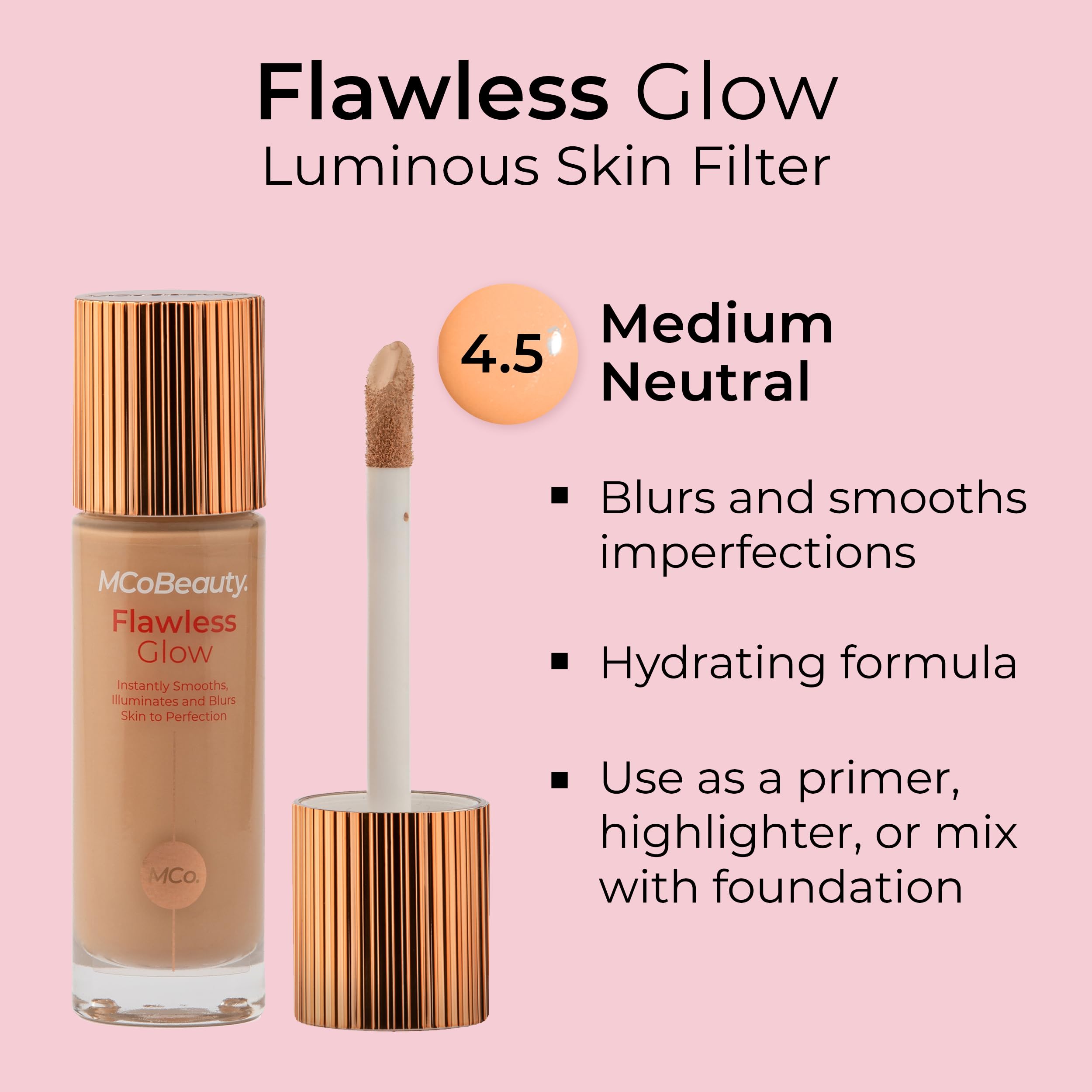 Mcobeauty Flawless Glow Luminous Skin Filter, 4.5 Medium, Healthy Glow With Natural Radiance, Vegan, Cruelty Free Cosmetics
