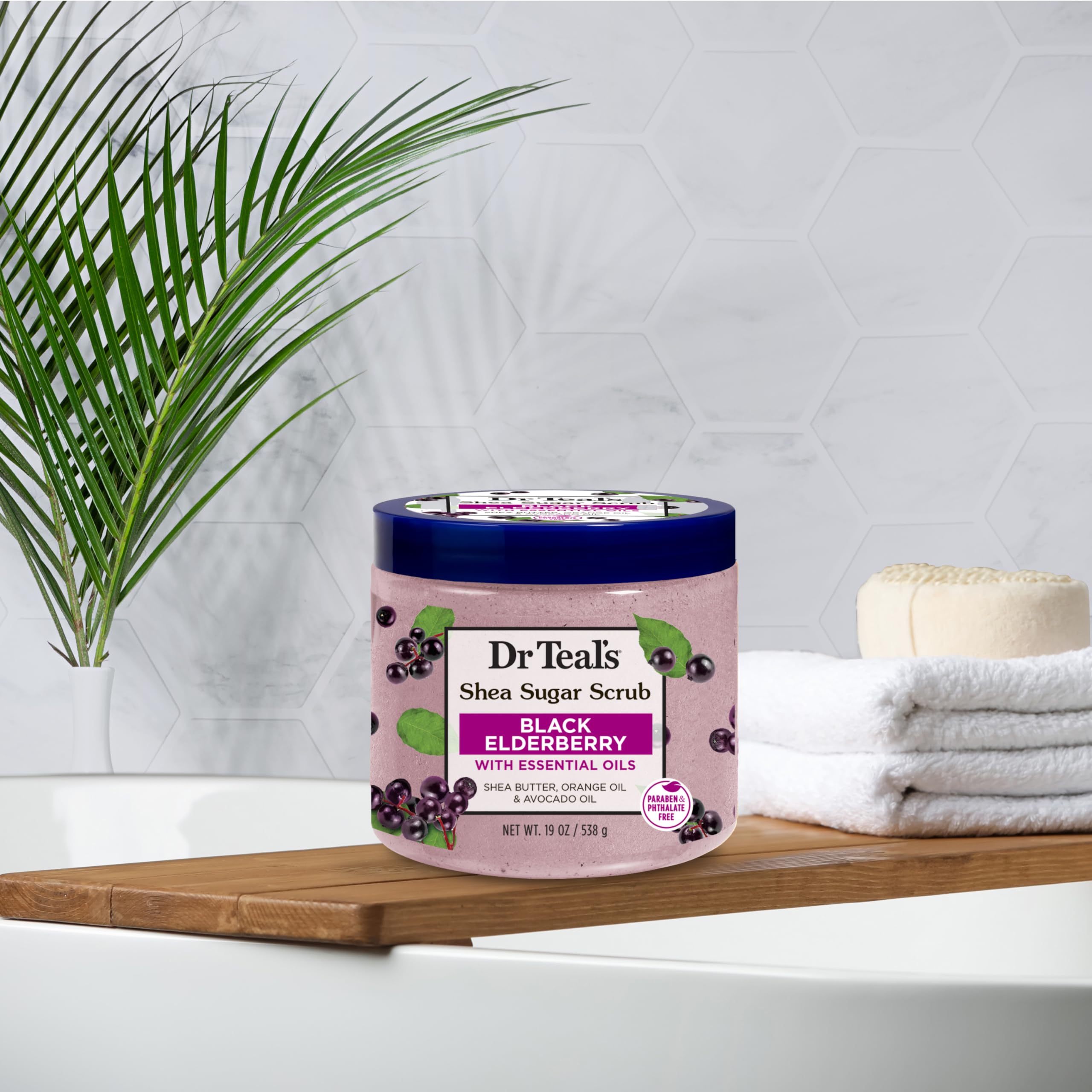Dr Teal's Shea Sugar Body Scrub, Black Elderberry with Essential Oils, 19 oz (Pack of 3) (Packaging May Vary)