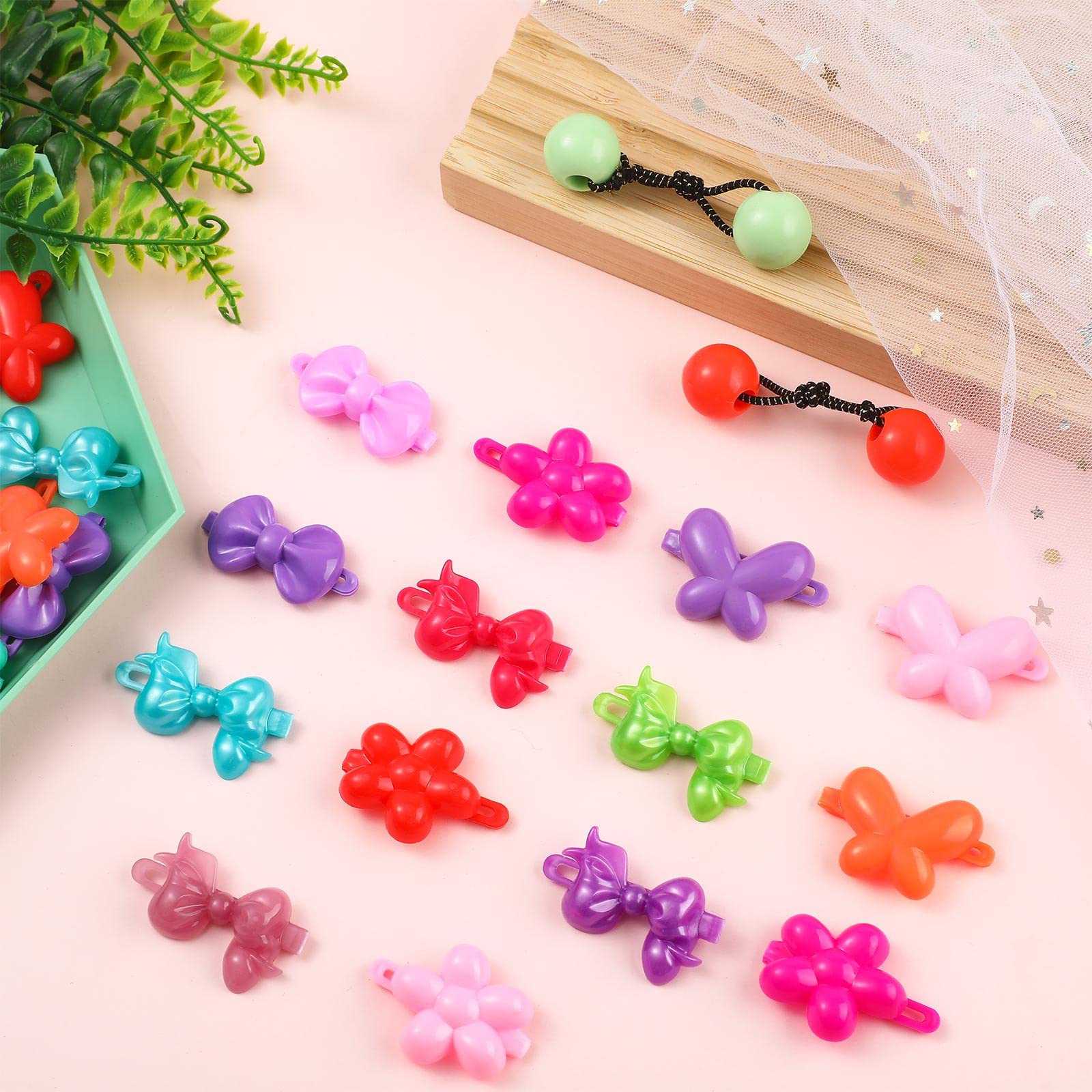 60 Pcs Hair Accessories Set - Plastic Self Hinged Barrettes, Elastic Ponytail Holders, Assorted Hair Clips For Girls And Toddler