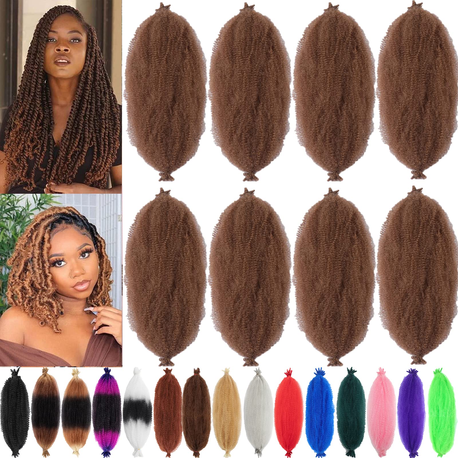 8 Packs Springy Afro Twist Hair 30# 24 inch Pre-Separated Kinky Marley Twist Braiding Hair Soft Synthetic Crochet for Distressed