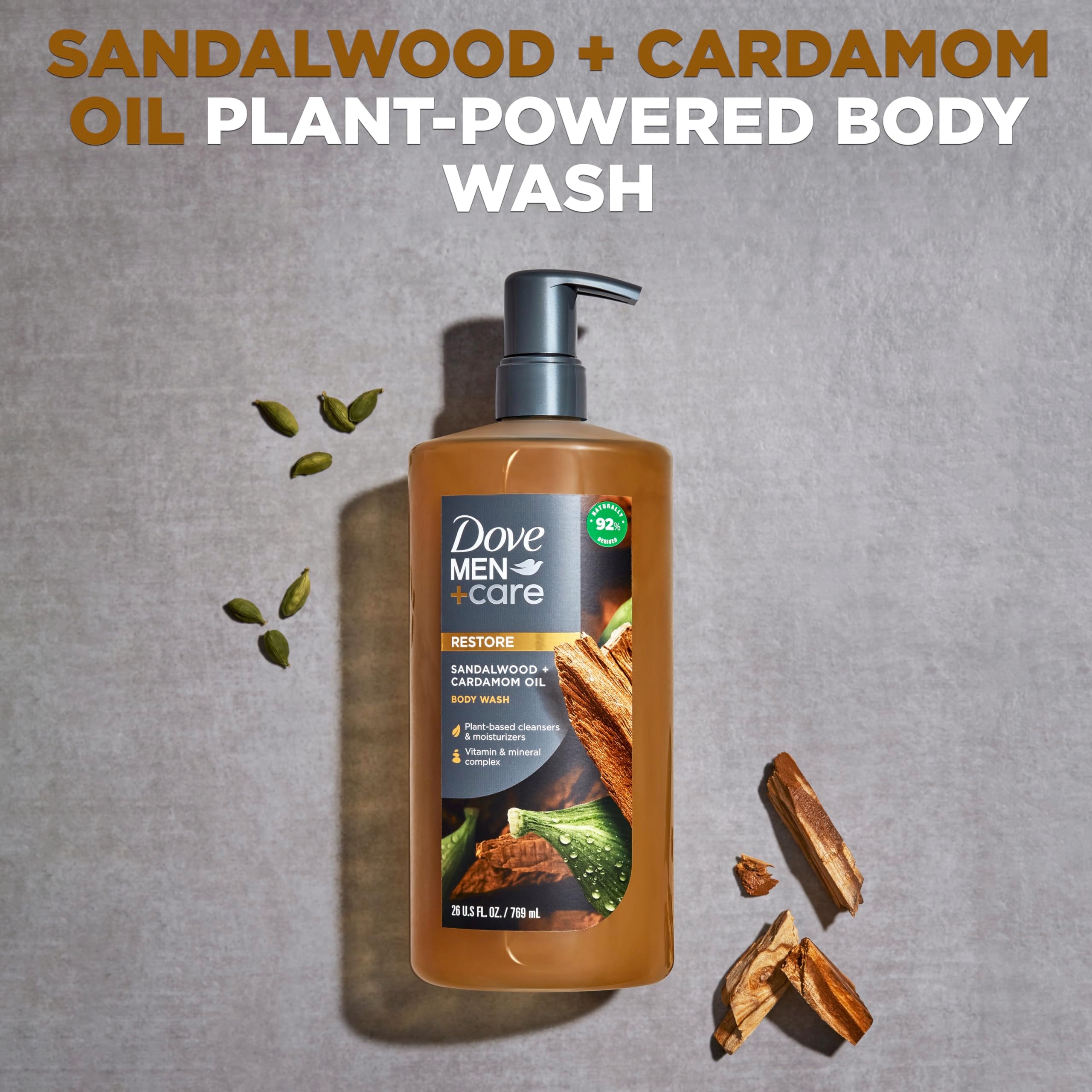 Dove Men+Care Body Wash Sandalwood + Cardamom Oil To Rebuild Skin In The Shower With Plant-Based Cleansers And Moisturizers 26 O