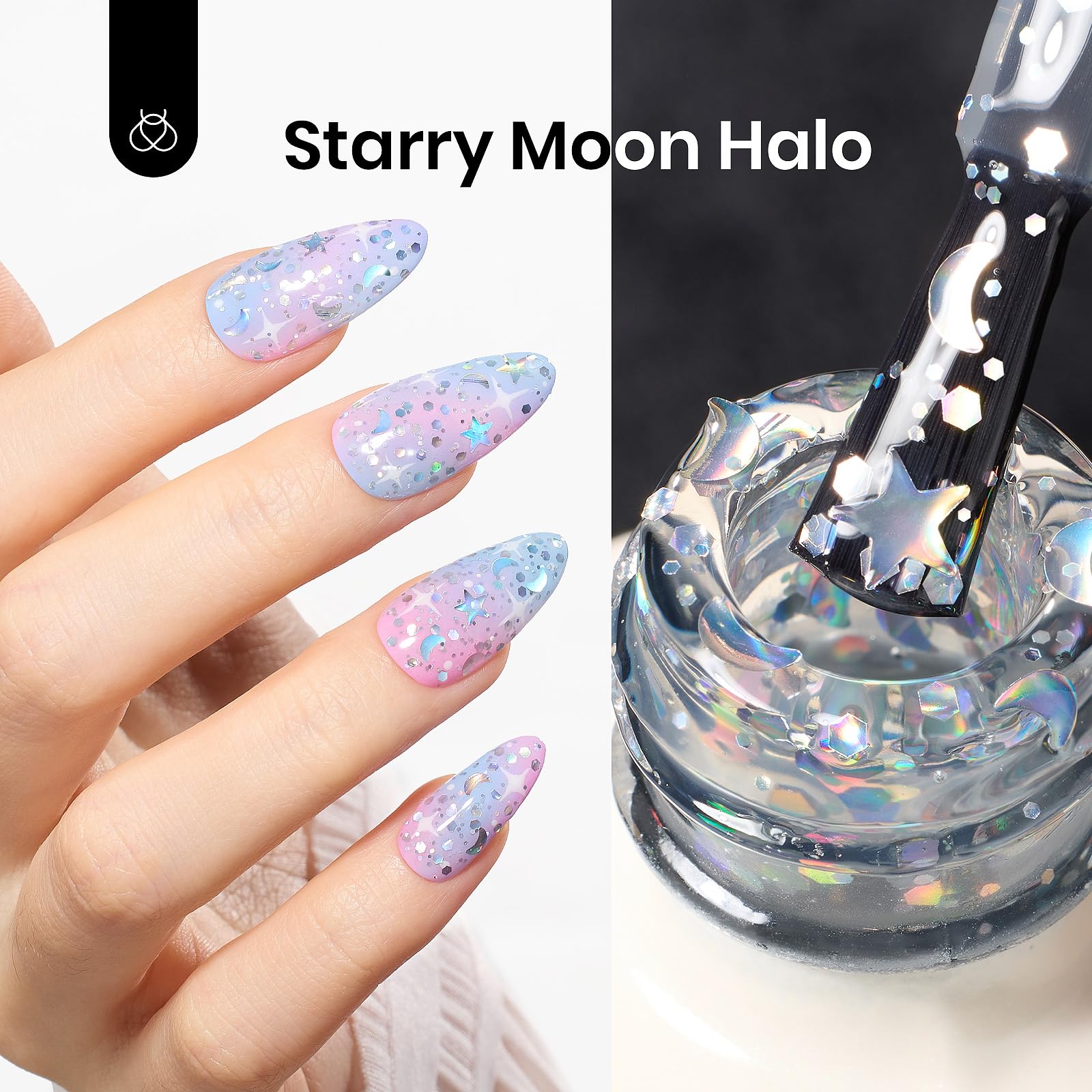 Beetles 2 In 1 Silver Glitter Top Coat, 15 Ml No Wipe Stars Moon Halo Top Coat Soak Off Uv Uv Led Gel Nail Polish Long Lasting H