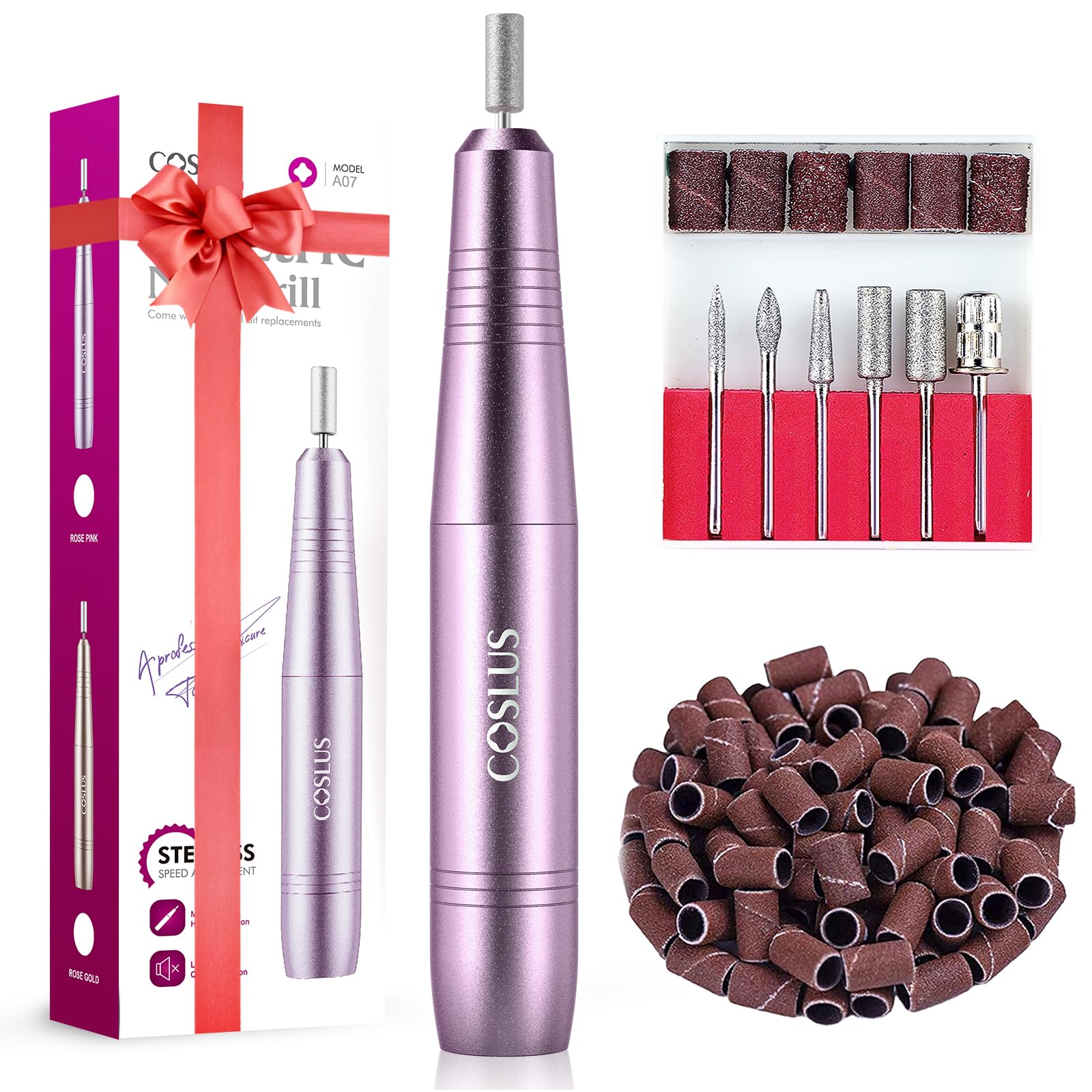 COSLUS Electric Nail Drill File Professional: for Acrylic Gel Dip Powder Nails Portable Nail Drill Machine Kit Manicure Pedicure