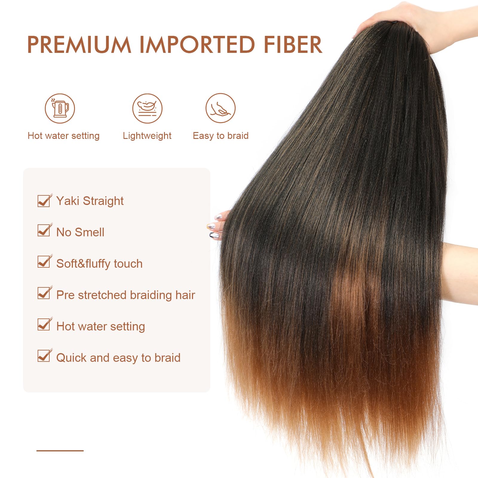 Difunee Pre-Stretched Braiding Hair - 16 Inch 8 Packs Ombre Brown Short Braiding Hair For Twist Or Box Braids, Yaki Texture Hot